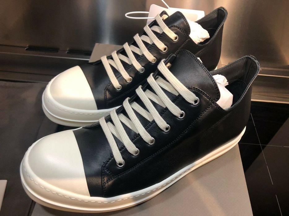 Rick Owens Rick Owens Ramones Black Leather Low Top Sneakers New 42.5 ...