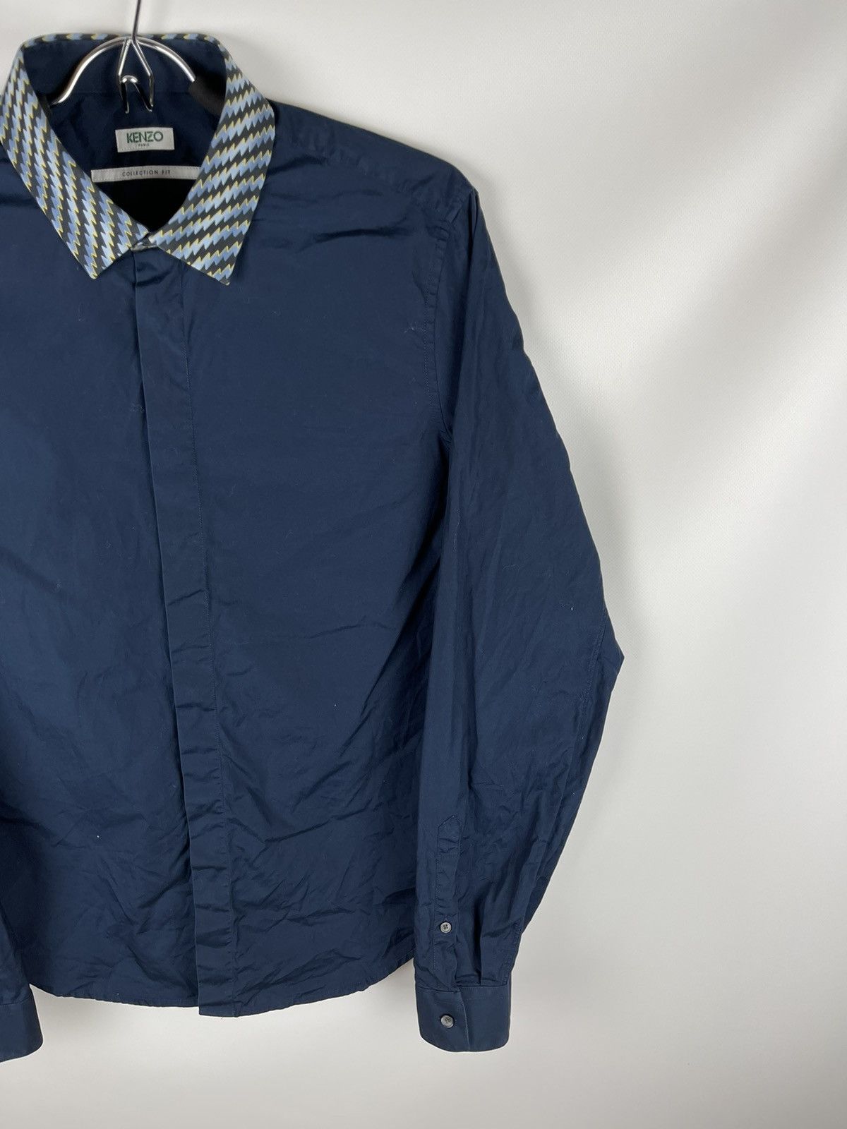 Kenzo Kenzo navy blue classic shirt with pattern geometric collar Size US M / EU 48-50 / 2 - 4 Thumbnail