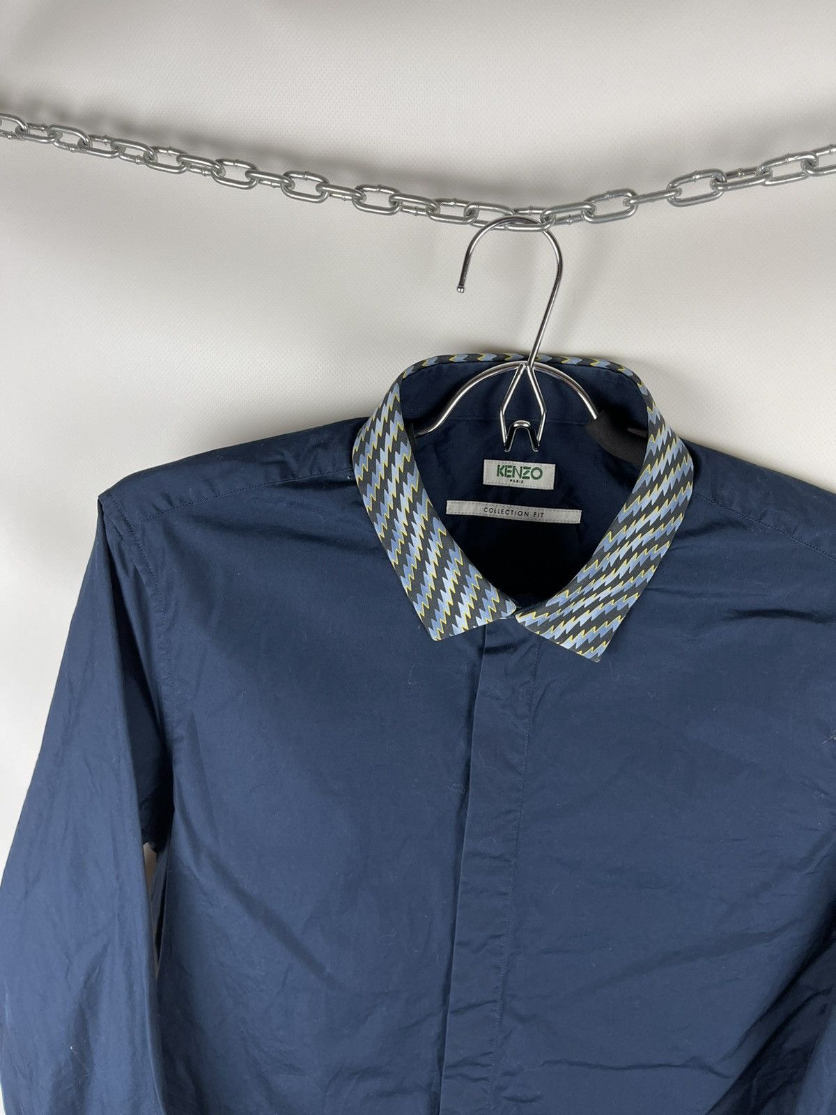 Kenzo Kenzo navy blue classic shirt with pattern geometric collar Size US M / EU 48-50 / 2 - 5 Thumbnail