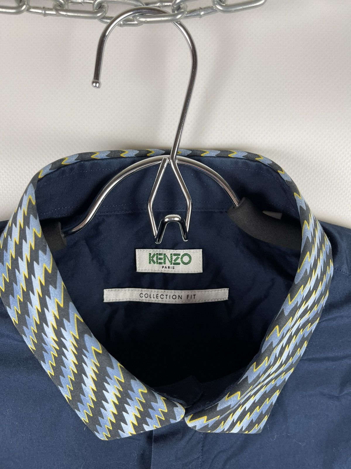 Kenzo Kenzo navy blue classic shirt with pattern geometric collar Size US M / EU 48-50 / 2 - 6 Thumbnail