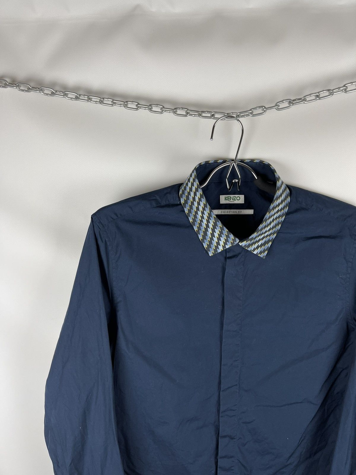 Kenzo Kenzo navy blue classic shirt with pattern geometric collar Size US M / EU 48-50 / 2 - 2 Thumbnail