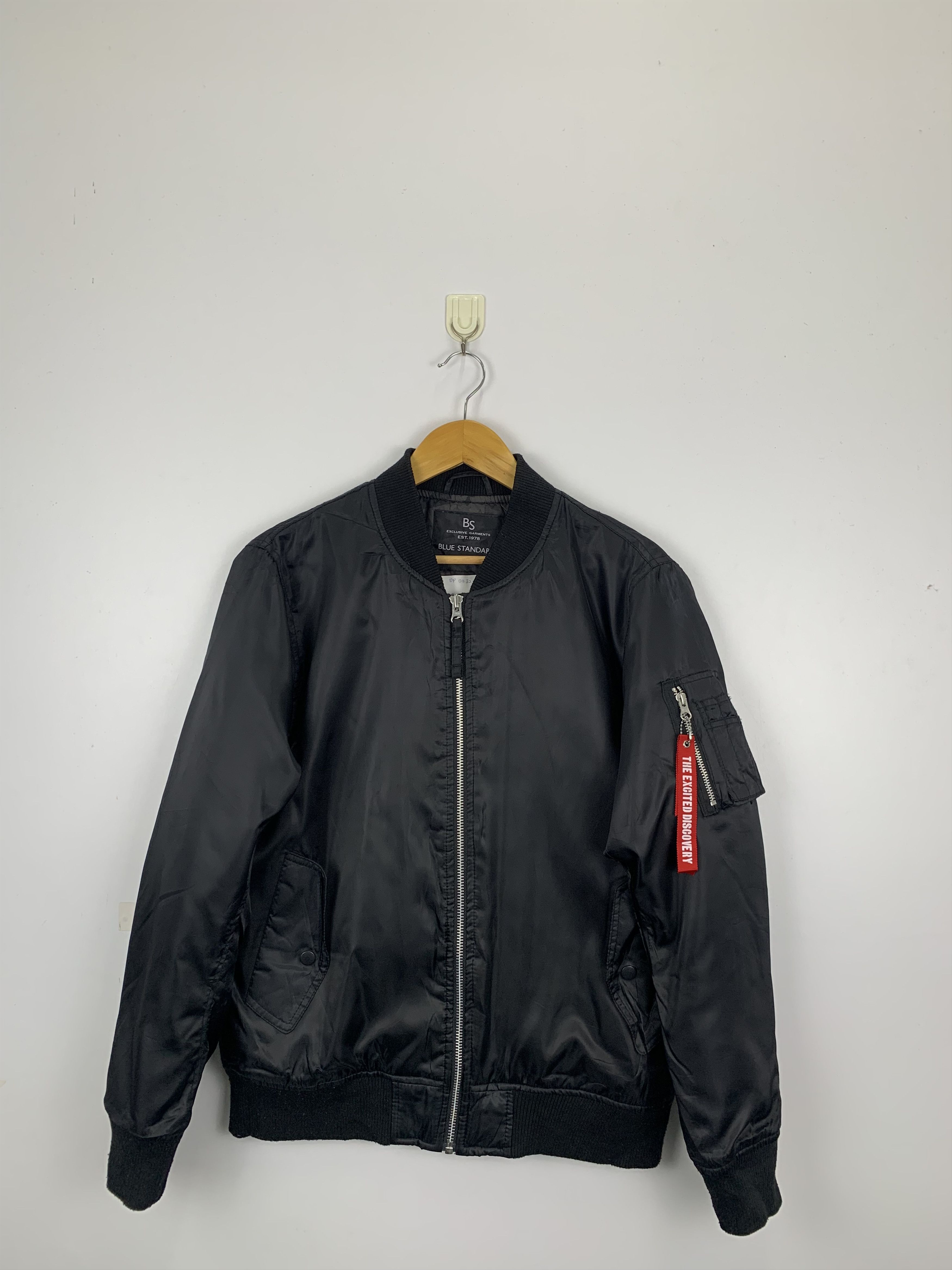image of Vintage Blue Standard Bomber Flight Jacket in Black, Men's (Size Large)