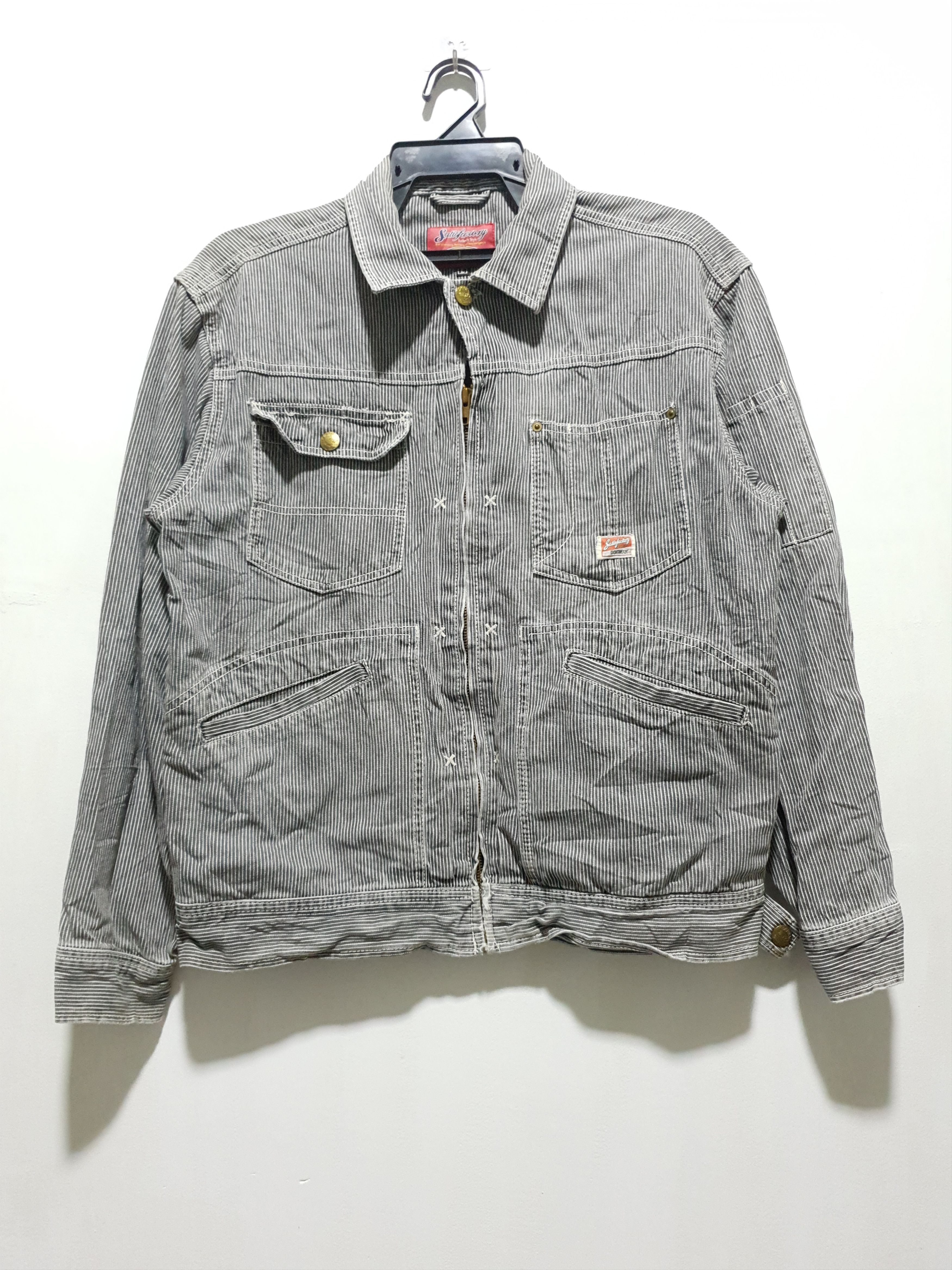 Japanese Brand 💥DOGMAN Stripe Hickory Workers Denim Jacket Size US L / EU 52-54 / 3 - 6 Thumbnail
