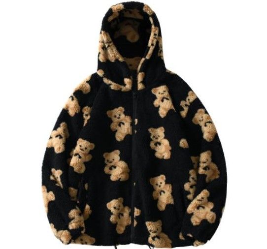 image of Teddy Hooded Sweatshirt Hoodie in Black, Men's (Size Large)