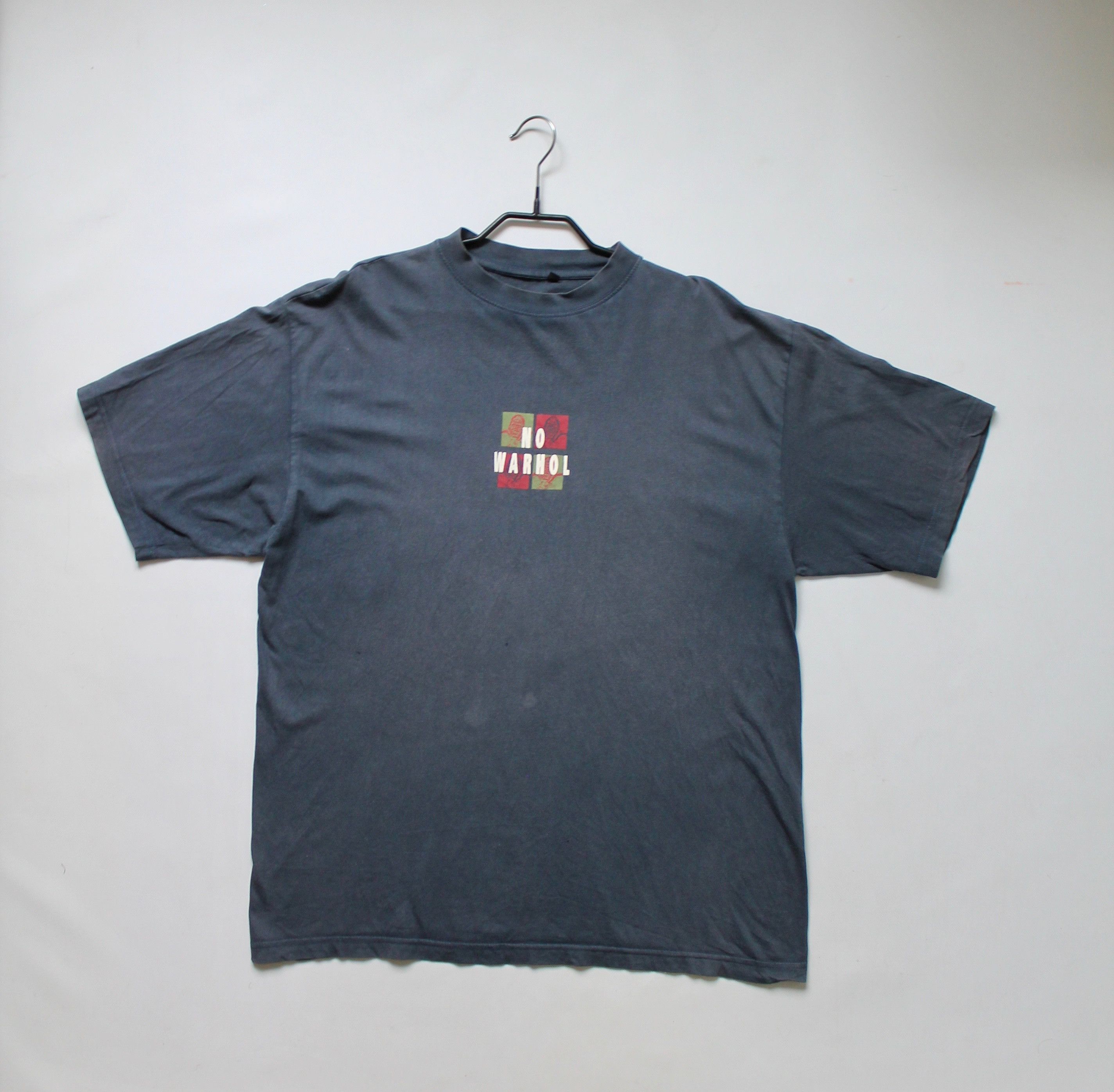 Vintage ART T-shirt "NO WARHOL" faded worn navy blue XL Size US XL / EU 56 / 4 - 3 Thumbnail