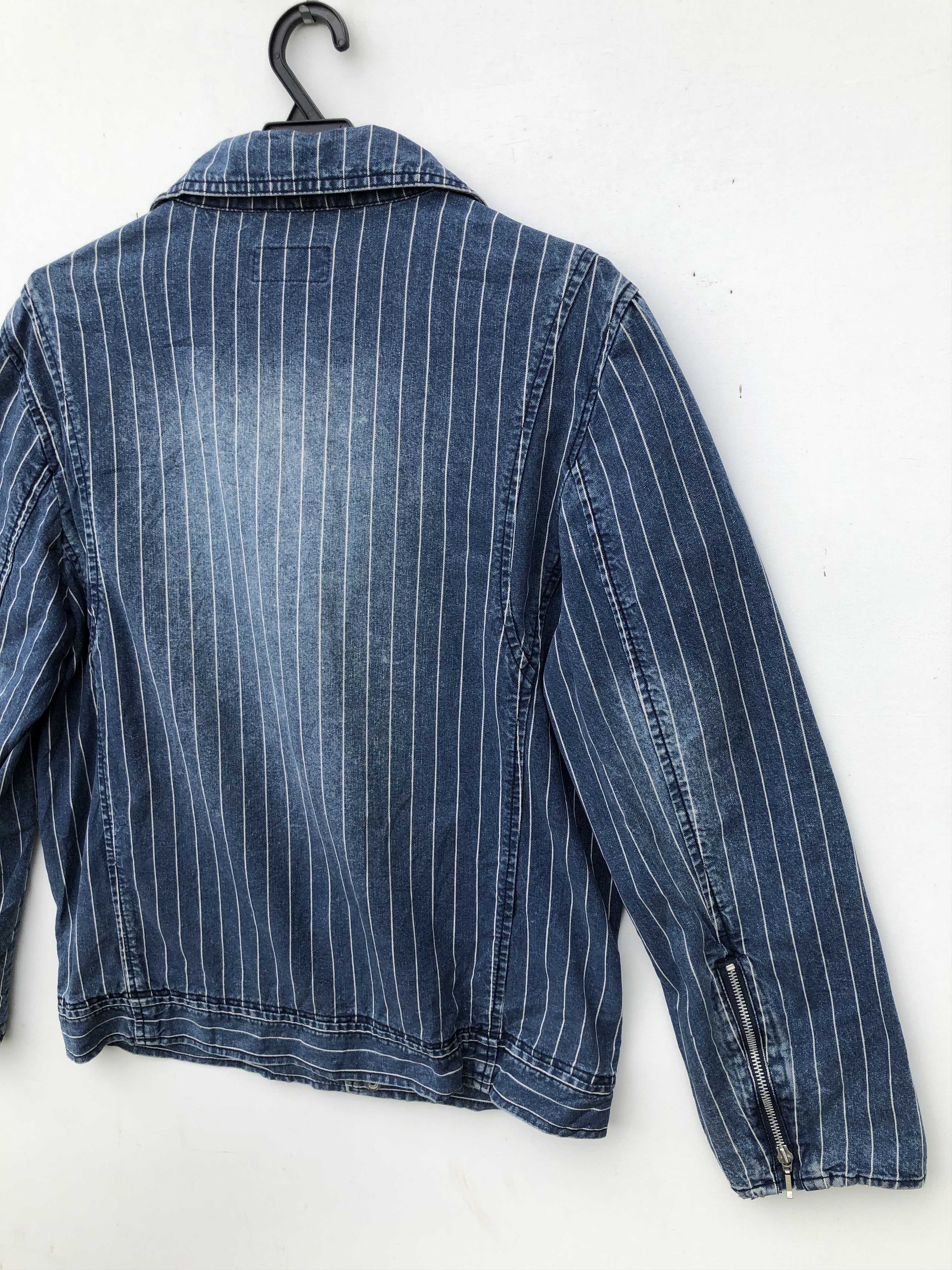 Japanese Brand RARE🔥VINTAGE DOUBLE COLLAR STRIPED DENIM JACKET Size US M / EU 48-50 / 2 - 7 Thumbnail