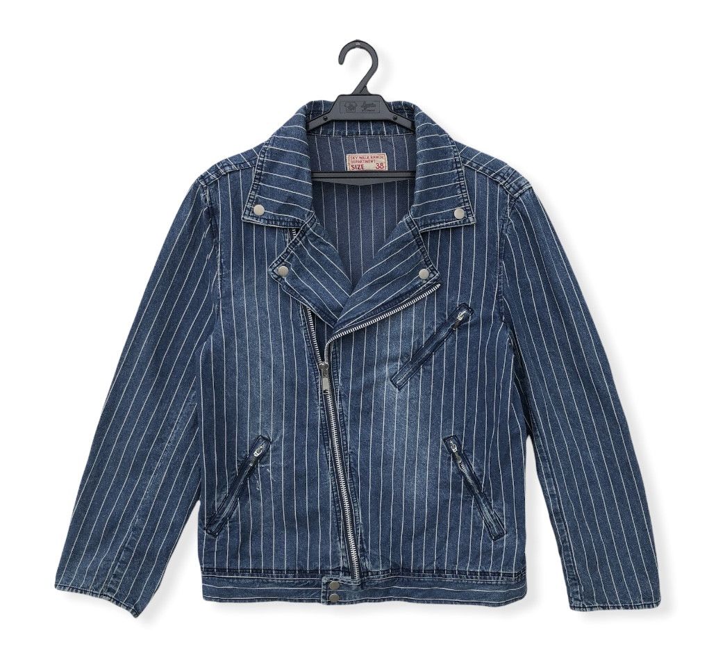 image of Vintage Double Collar Striped Denim Jacket in Blue, Men's (Size Medium)