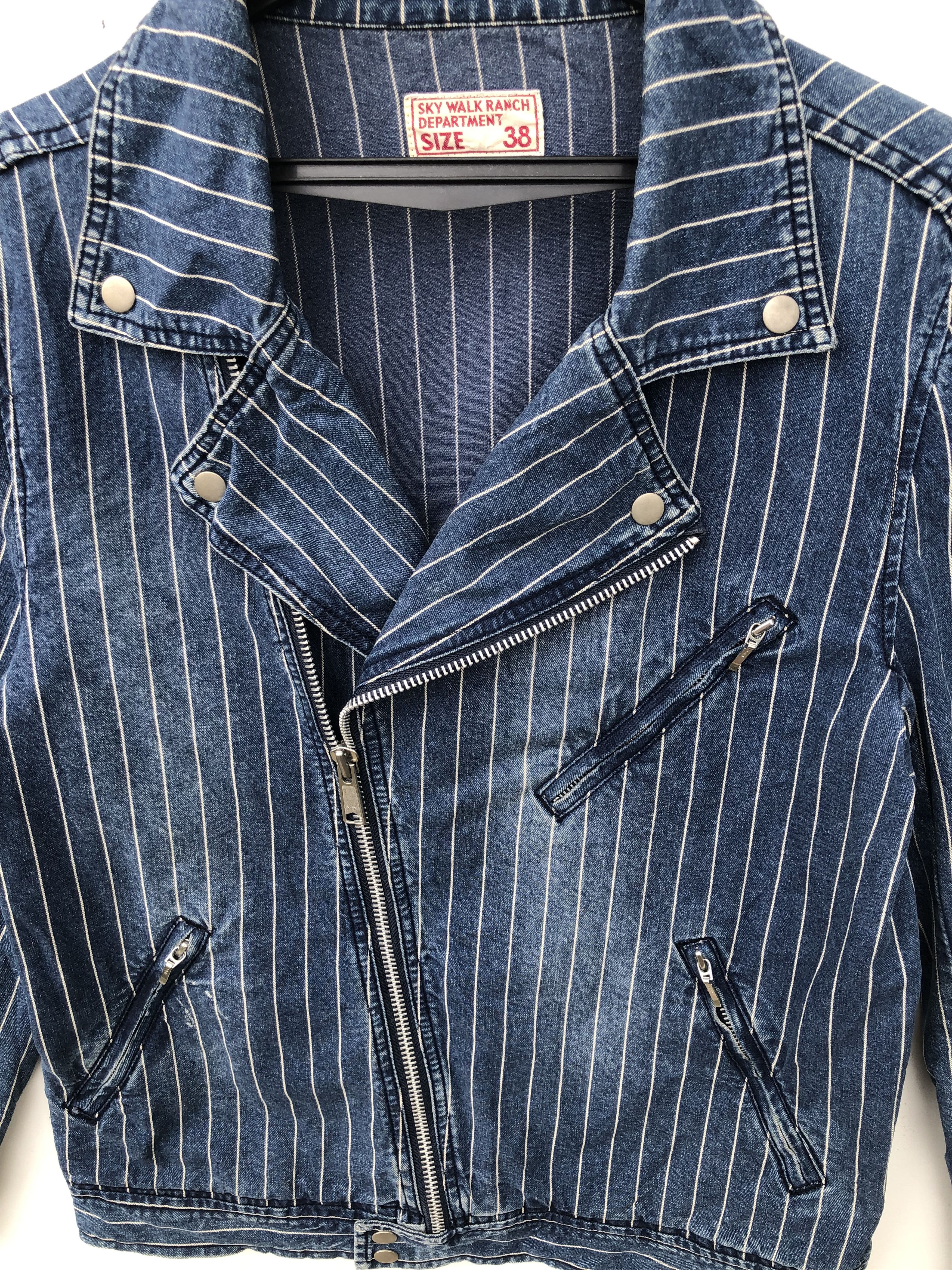 Japanese Brand RARE🔥VINTAGE DOUBLE COLLAR STRIPED DENIM JACKET Size US M / EU 48-50 / 2 - 6 Thumbnail