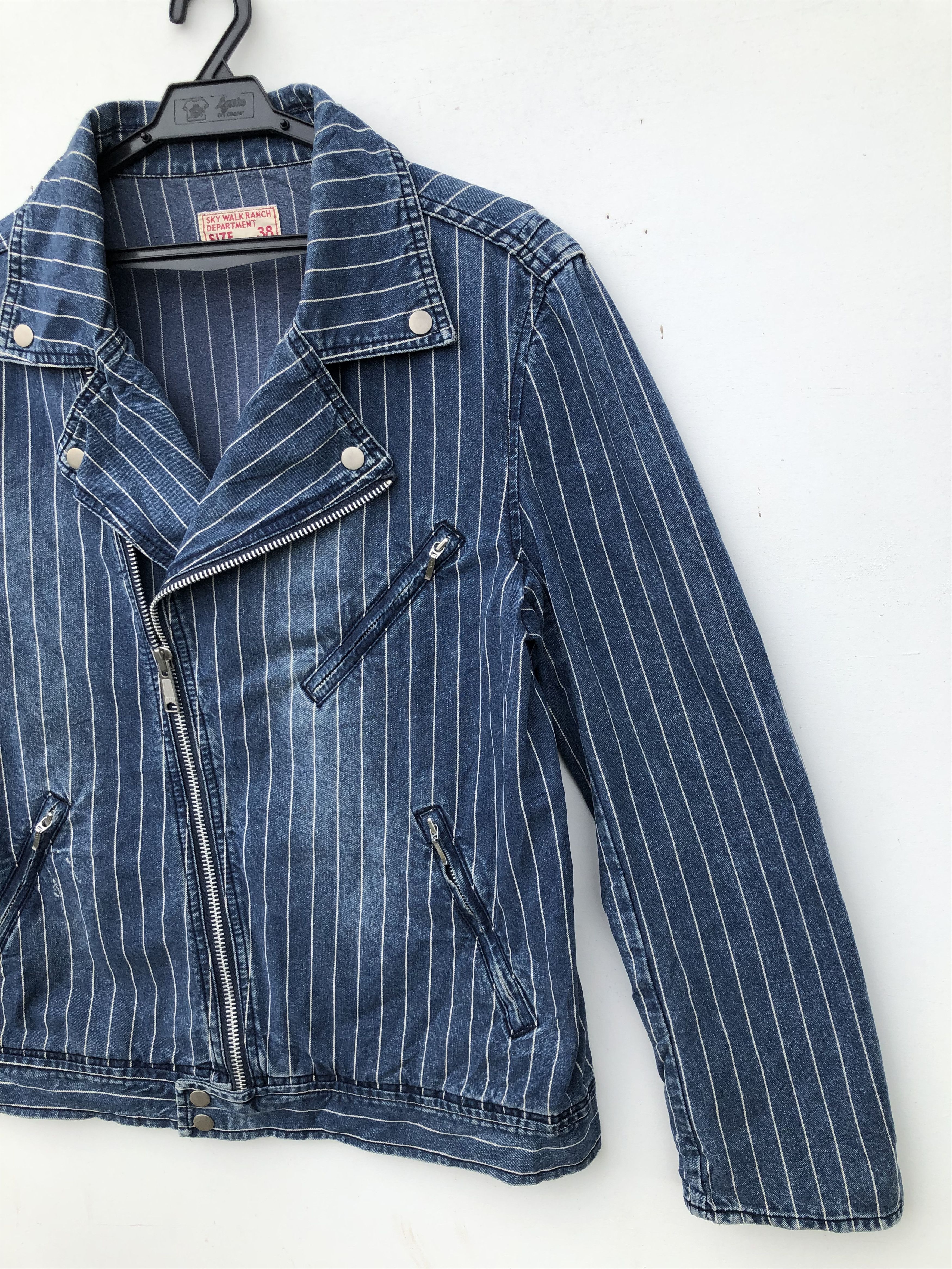 Japanese Brand RARE🔥VINTAGE DOUBLE COLLAR STRIPED DENIM JACKET Size US M / EU 48-50 / 2 - 4 Thumbnail