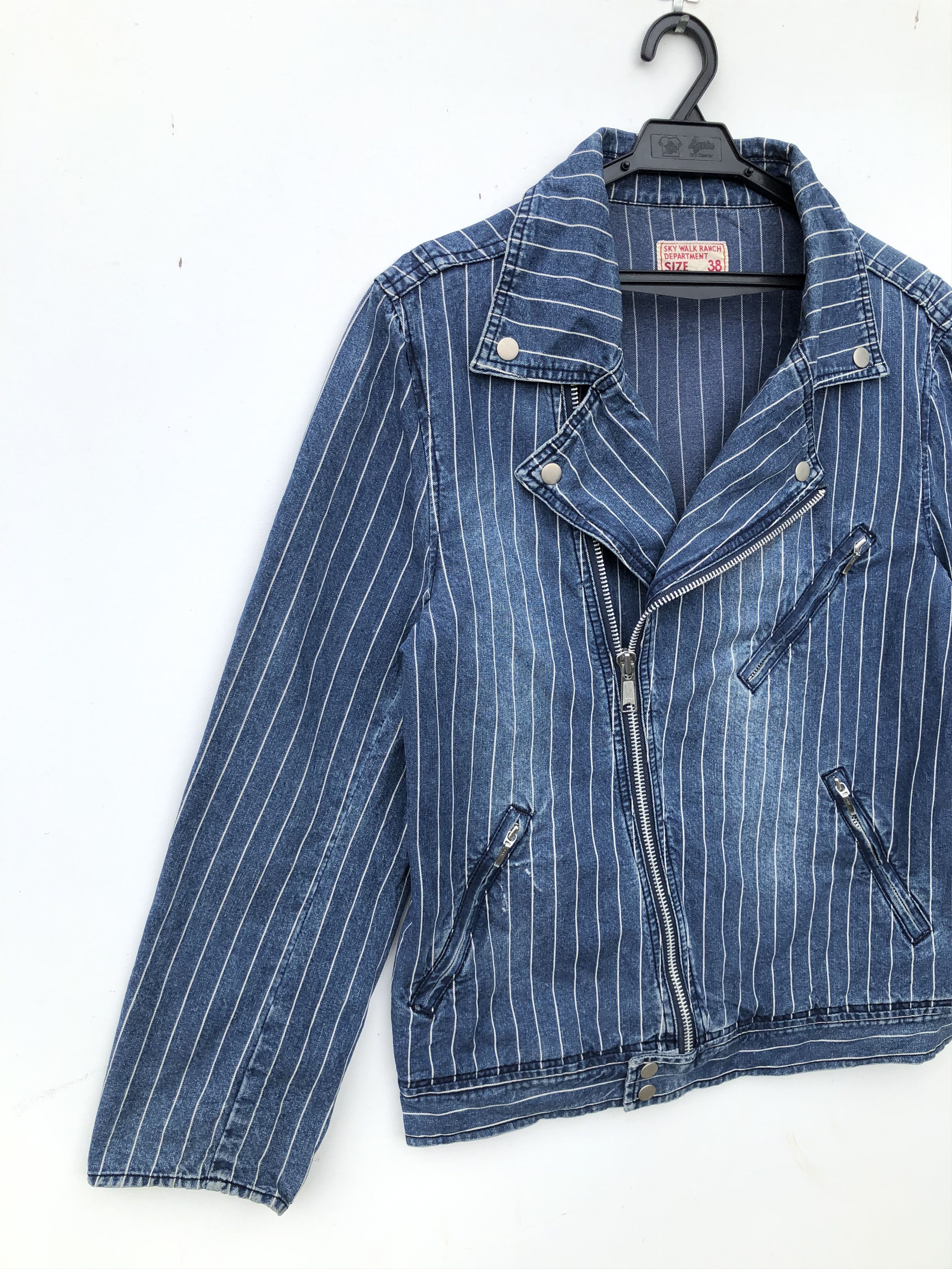 Japanese Brand RARE🔥VINTAGE DOUBLE COLLAR STRIPED DENIM JACKET Size US M / EU 48-50 / 2 - 3 Thumbnail