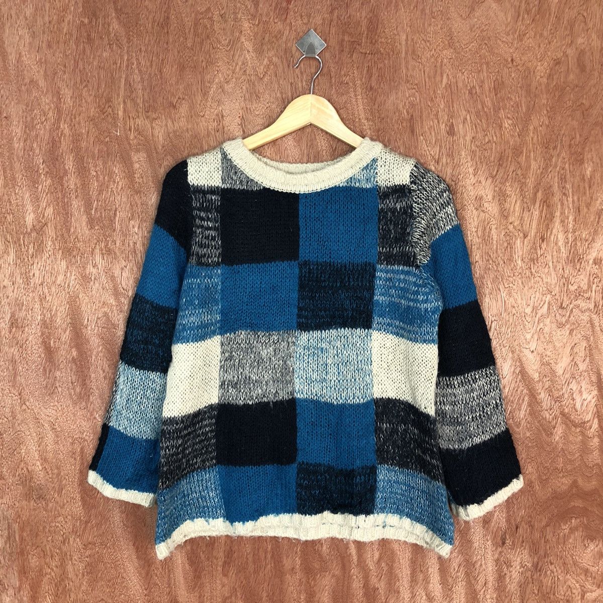 Homespun Knitwear Natural Palette crochet mohair checkered Knitwear #H367 Size US M / EU 48-50 / 2 - 3 Thumbnail