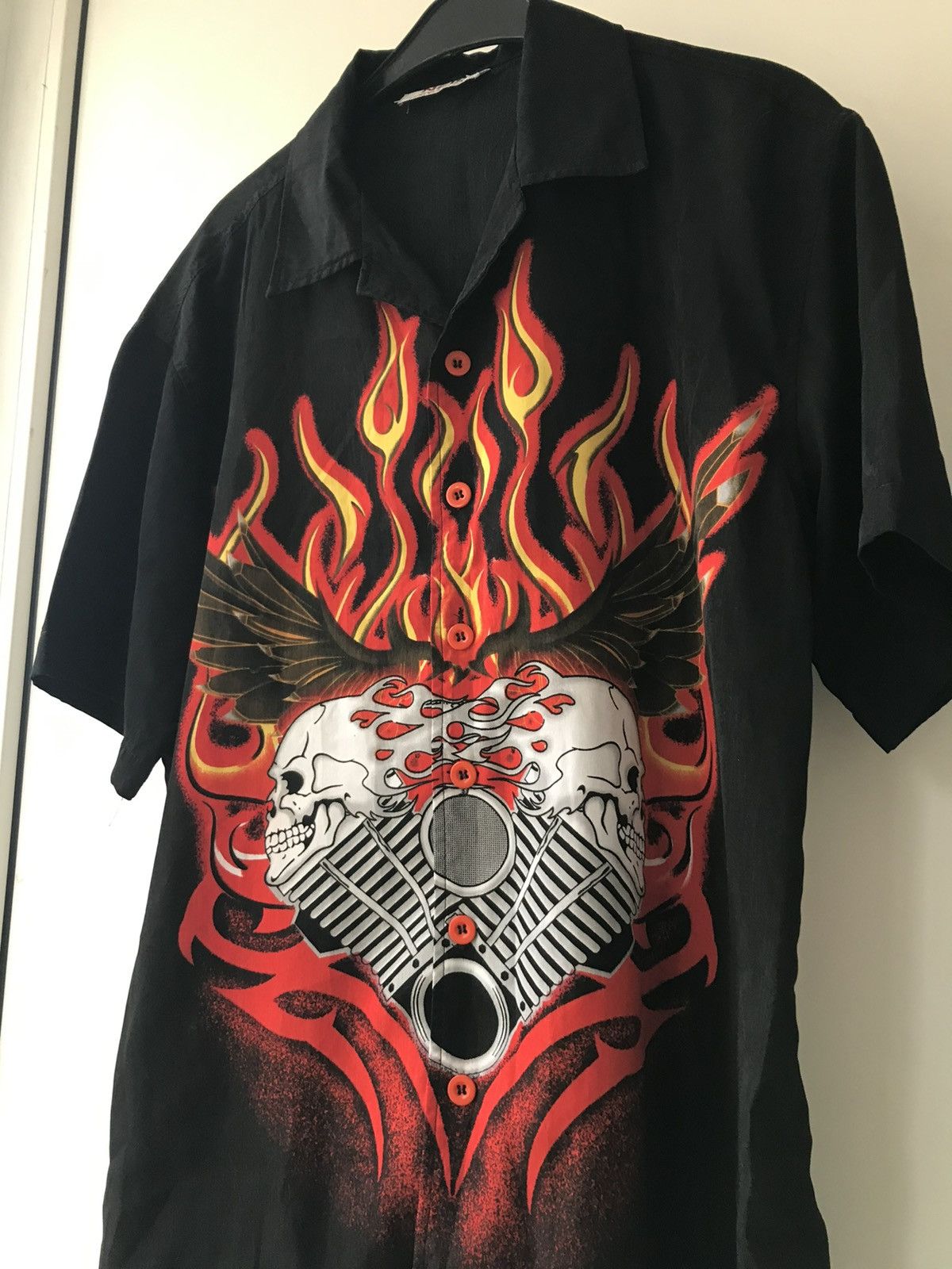 Vintage Vintage fire skull short sleeve button shirt Size US XL / EU 56 / 4 - 3 Thumbnail