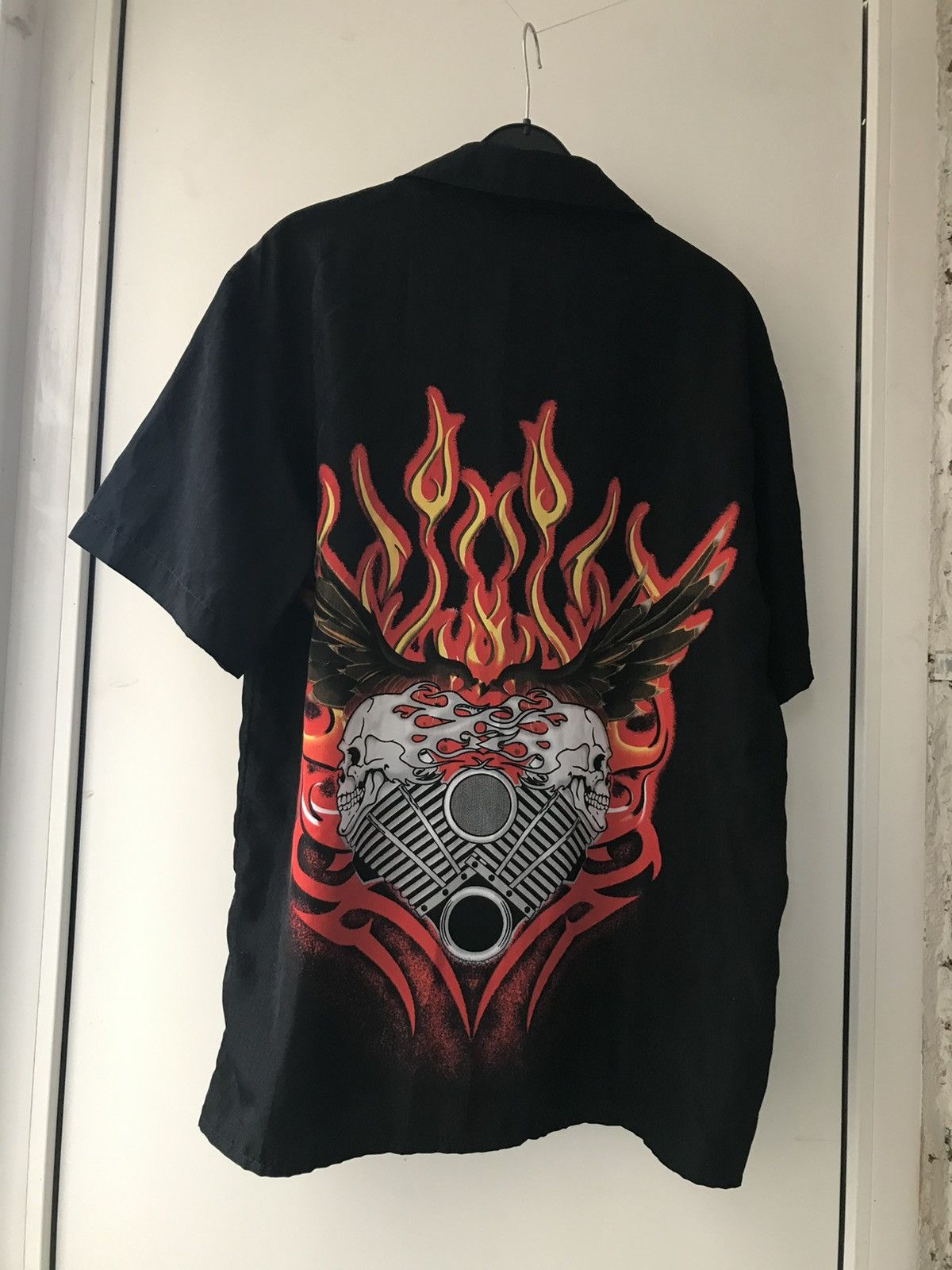 Vintage Vintage fire skull short sleeve button shirt Size US XL / EU 56 / 4 - 2 Thumbnail