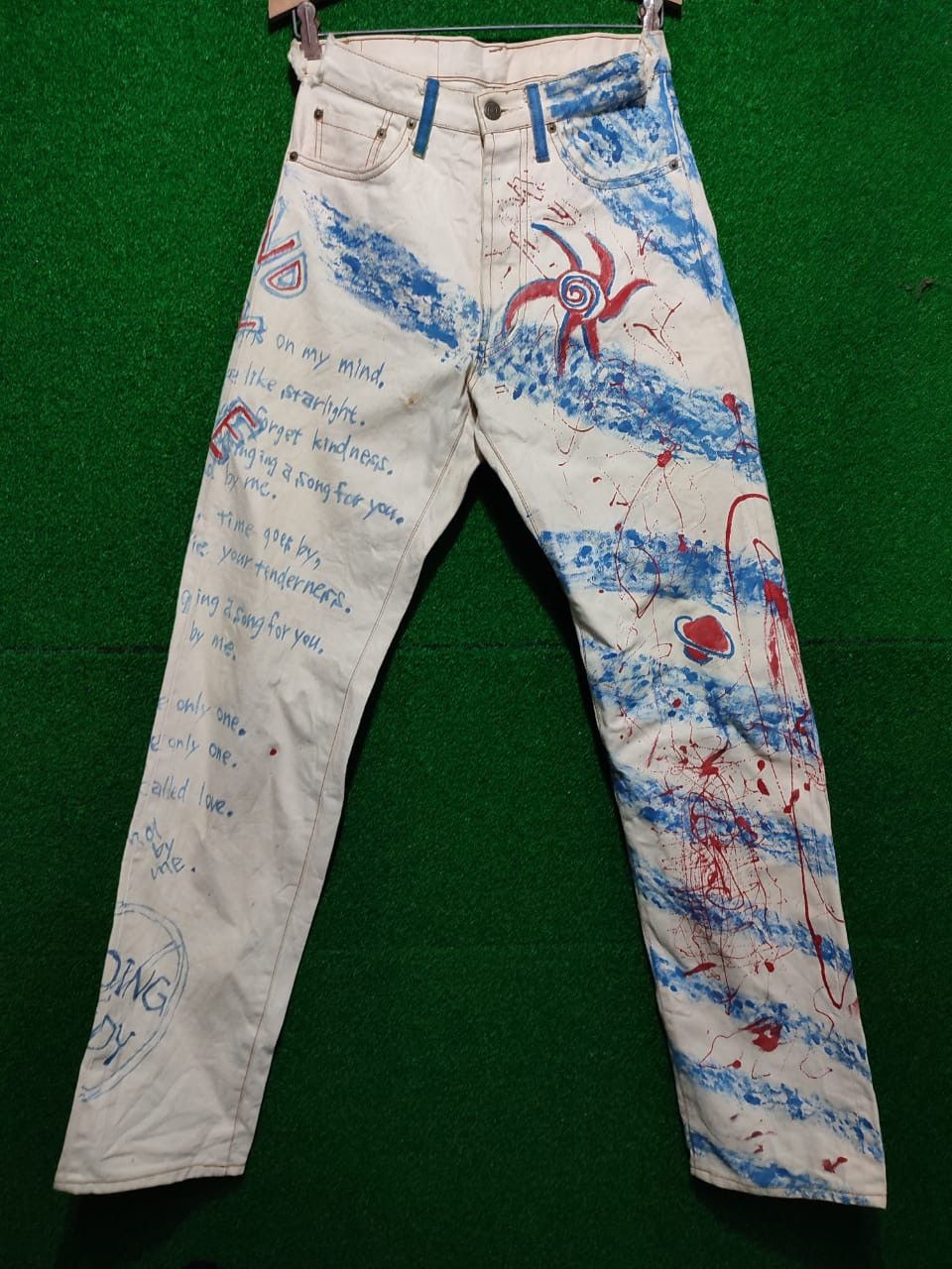 Handmade 🔥 Vintage Hand-Painted Graffiti Denim Jeans Size US 28 / EU 44 - 1 Thumbnail