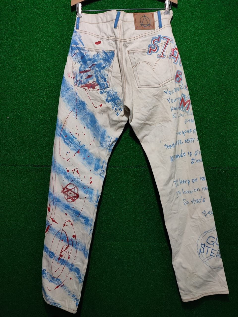Handmade 🔥 Vintage Hand-Painted Graffiti Denim Jeans Size US 28 / EU 44 - 2 Thumbnail
