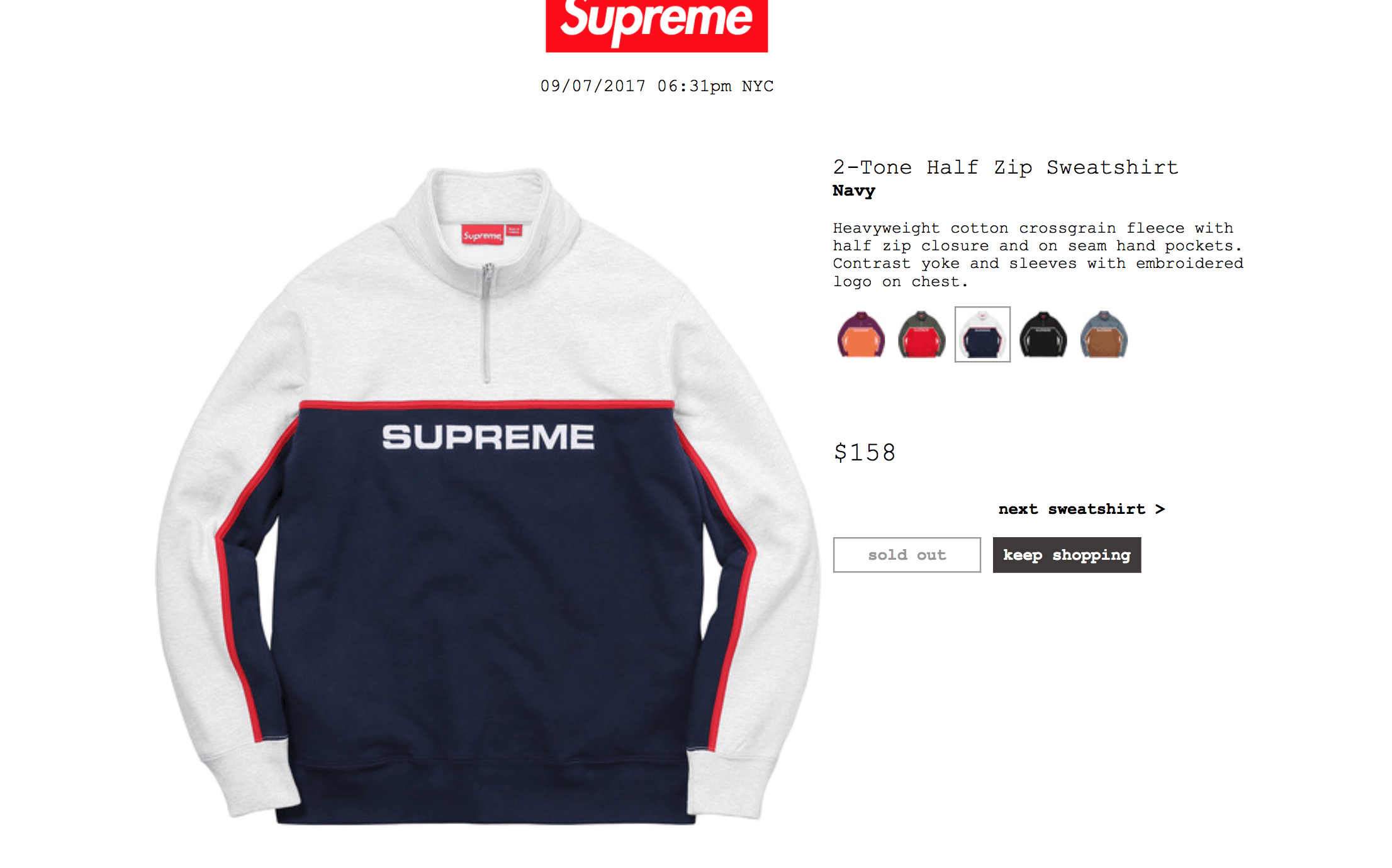 Supreme two tone half hot sale zip