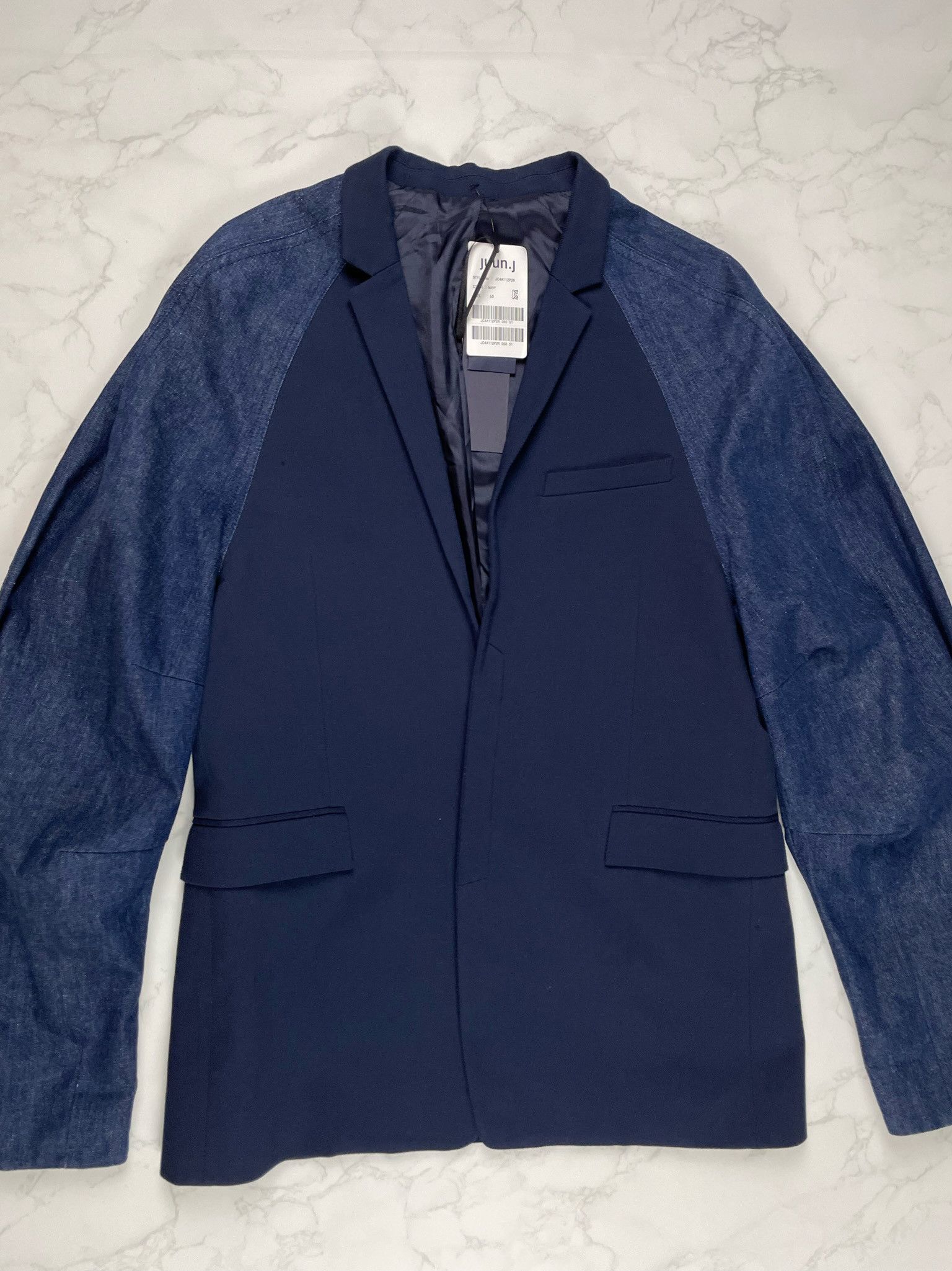 Juun.J 🔥70% OFF🔥 [SALE] Juun. J Navy Denim Sleeve Light Jacket Size US L / EU 52-54 / 3 - 6 Thumbnail