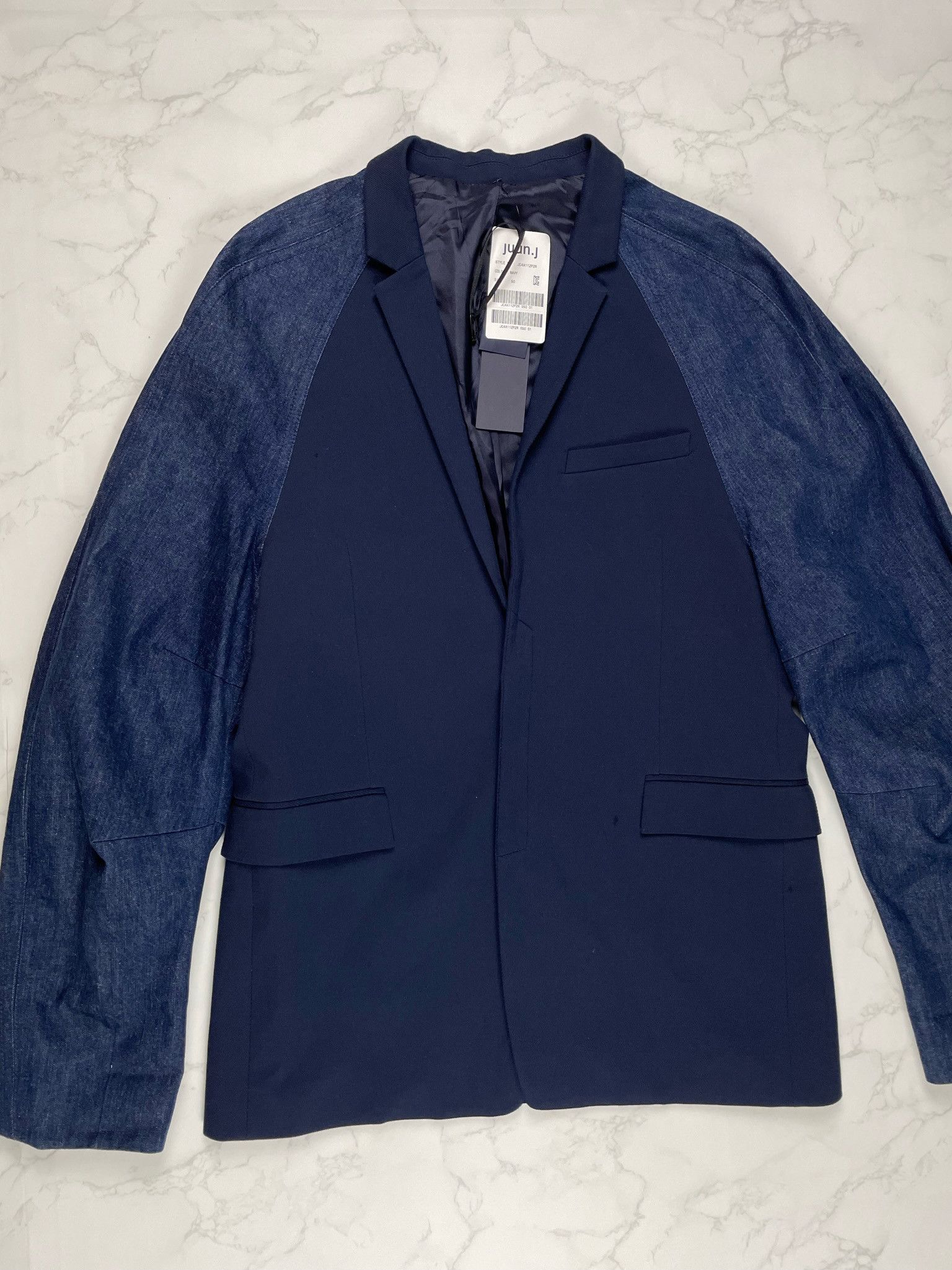 Juun.J 🔥70% OFF🔥 [SALE] Juun. J Navy Denim Sleeve Light Jacket Size US L / EU 52-54 / 3 - 4 Thumbnail