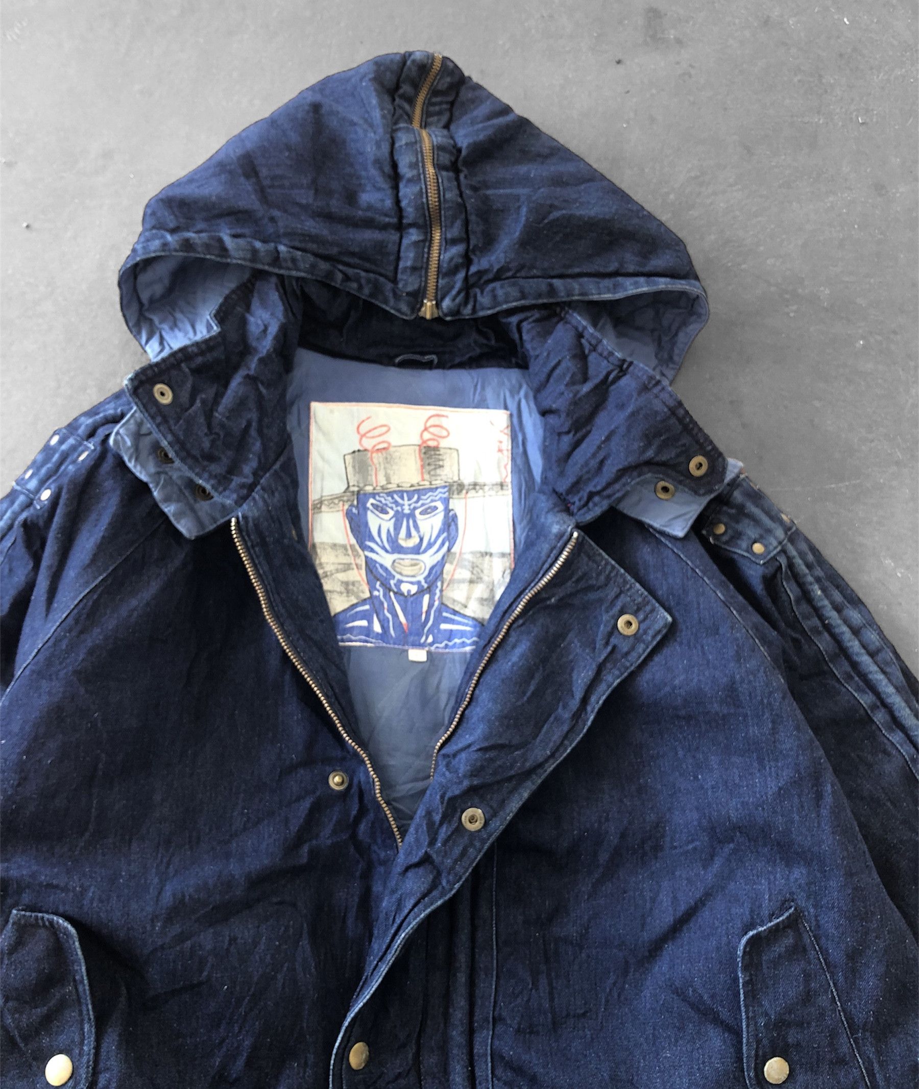 Indigo RARE🔥VINTAGE INDIGO DENIM BAGGY HOODED JACKET Size US L / EU 52-54 / 3 - 4 Thumbnail