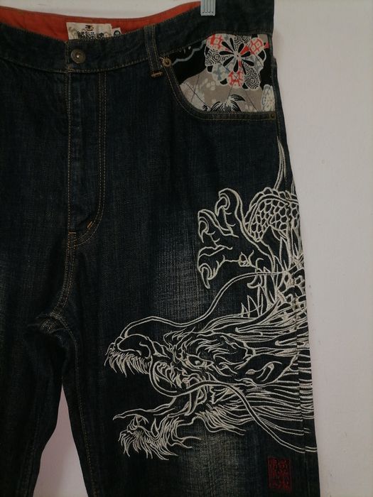 Distressed Denim Rare Karakuri Tamashii Embroidered Dragon Jeans | Grailed