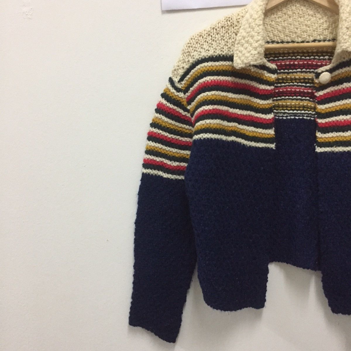 Aran Isles Knitwear Vintage Knitwear One Button Collared Striped Knit Cardigan Size US M / EU 48-50 / 2 - 4 Thumbnail