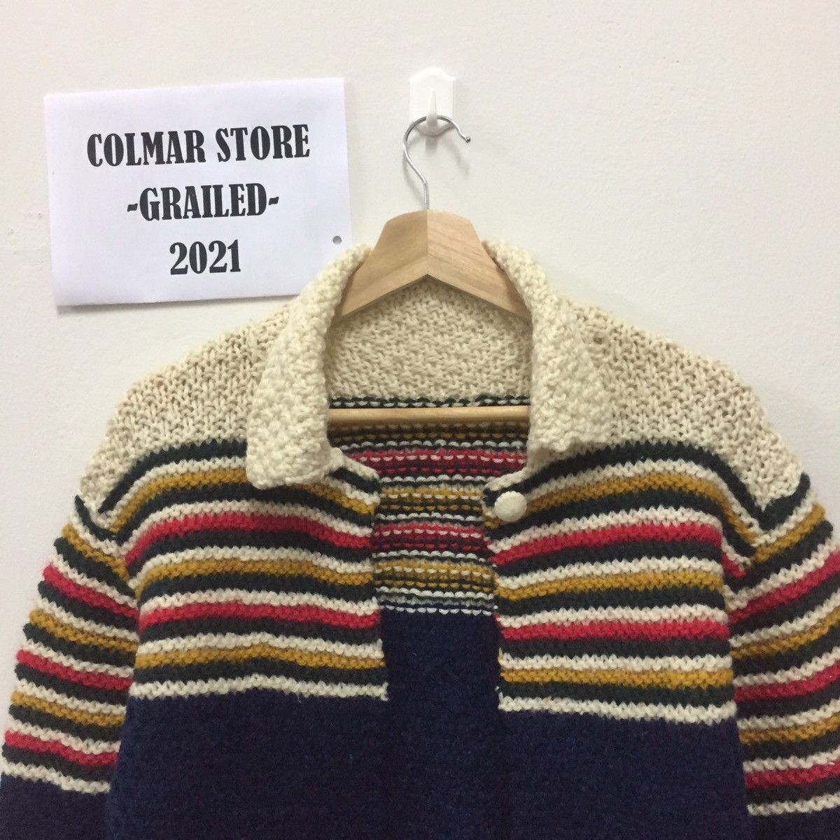 Aran Isles Knitwear Vintage Knitwear One Button Collared Striped Knit Cardigan Size US M / EU 48-50 / 2 - 2 Thumbnail