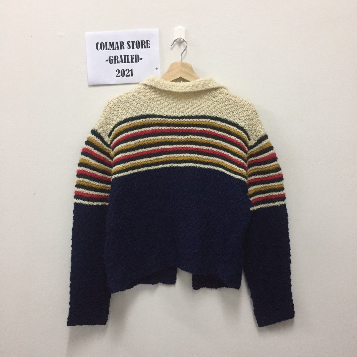 Aran Isles Knitwear Vintage Knitwear One Button Collared Striped Knit Cardigan Size US M / EU 48-50 / 2 - 7 Thumbnail