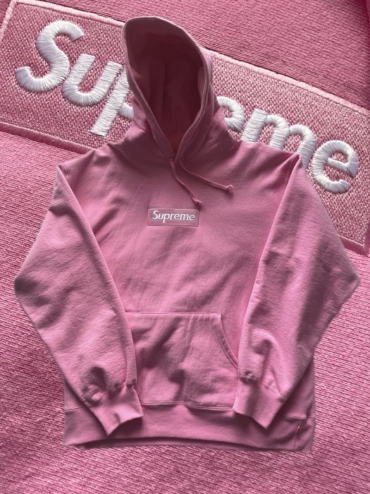 Pink supreme hoodie red box logo on sale