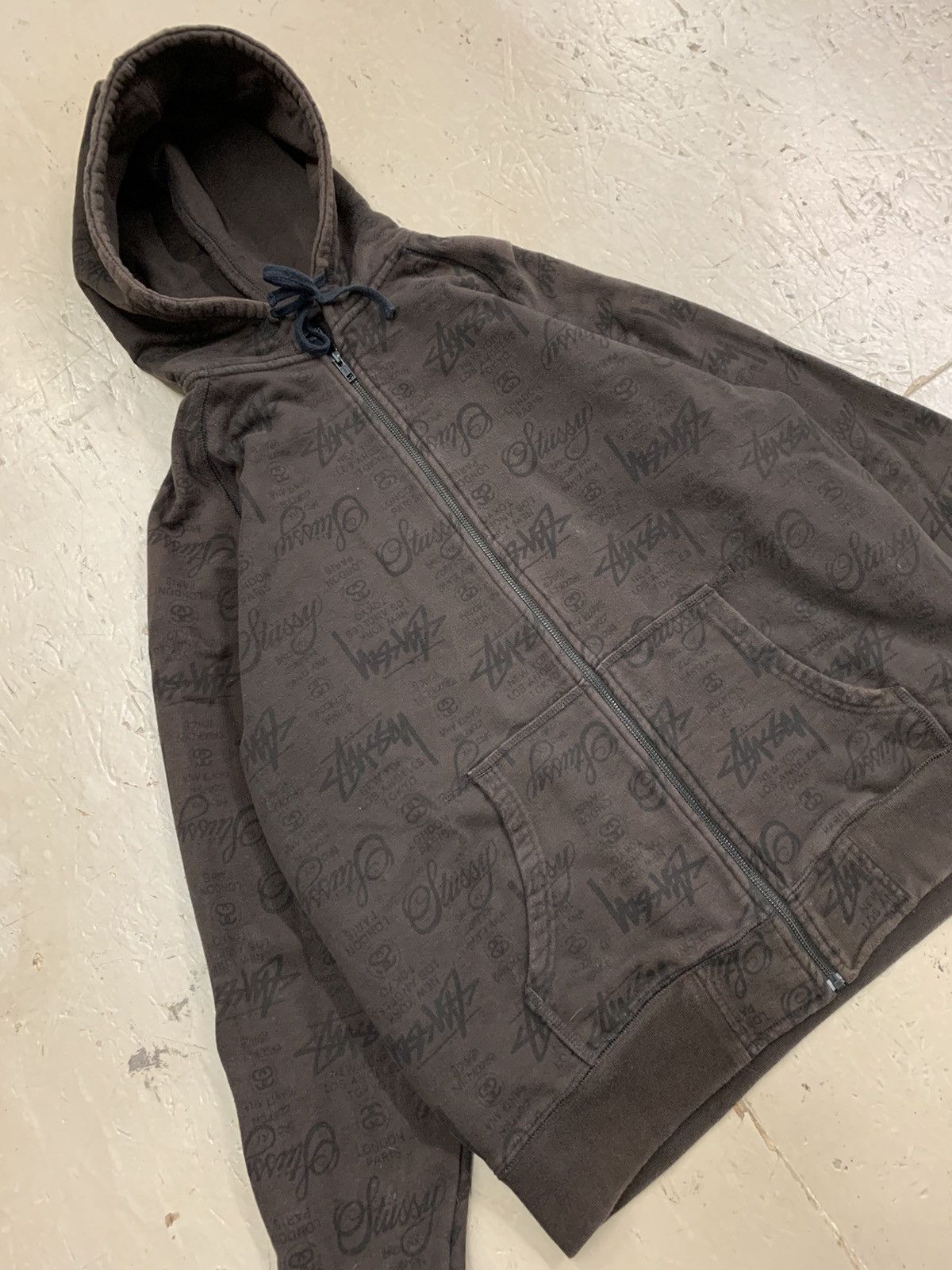 image of Stussy All Over Print Aop Full Zip Hoodie in Brown, Men's (Size XL)