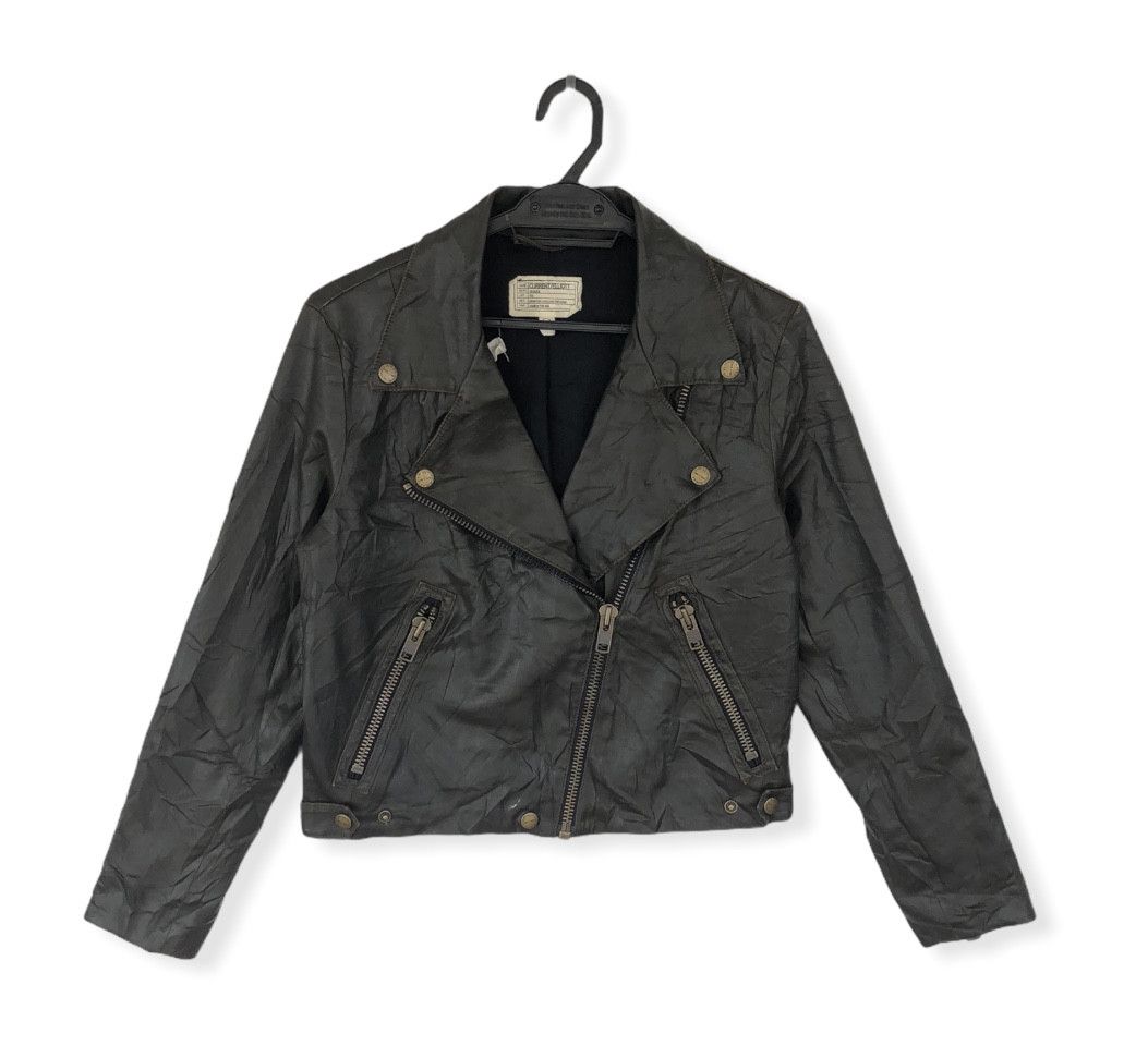 SOHO BIKER ARMY GREEN COATED FAUX LEATHER PERFECTO JACKET