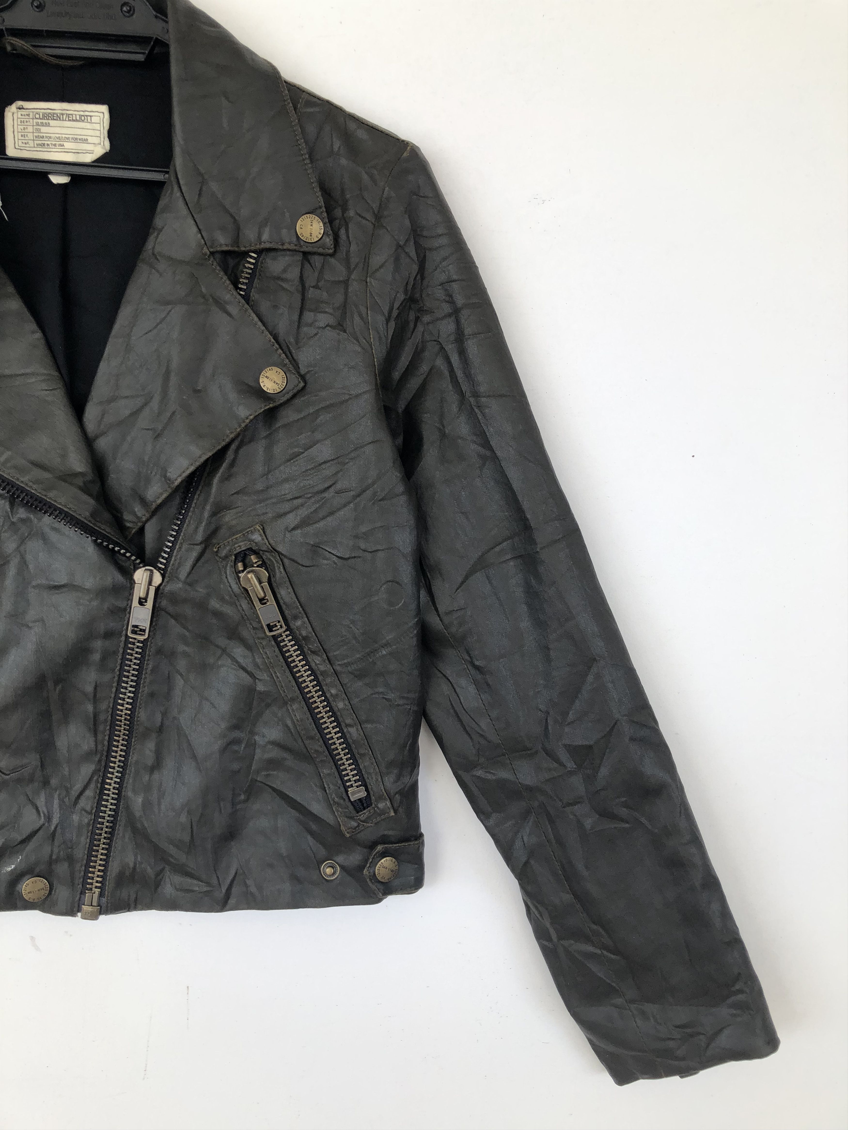 Current/Elliot SOHO BIKER ARMY GREEN COATED FAUX LEATHER PERFECTO JACKET Size S / US 4 / IT 40 - 4 Thumbnail
