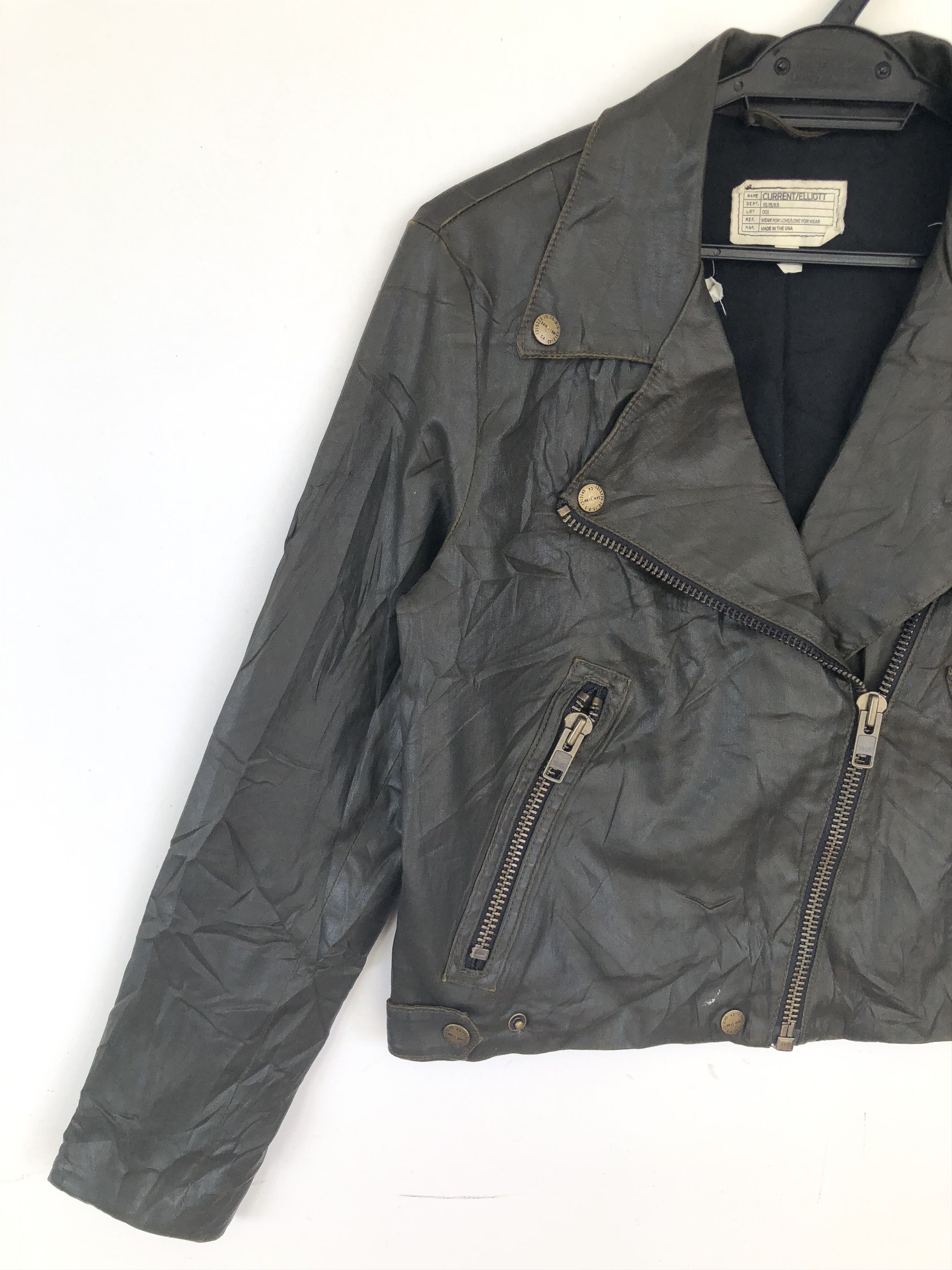 Current/Elliot SOHO BIKER ARMY GREEN COATED FAUX LEATHER PERFECTO JACKET Size S / US 4 / IT 40 - 3 Thumbnail