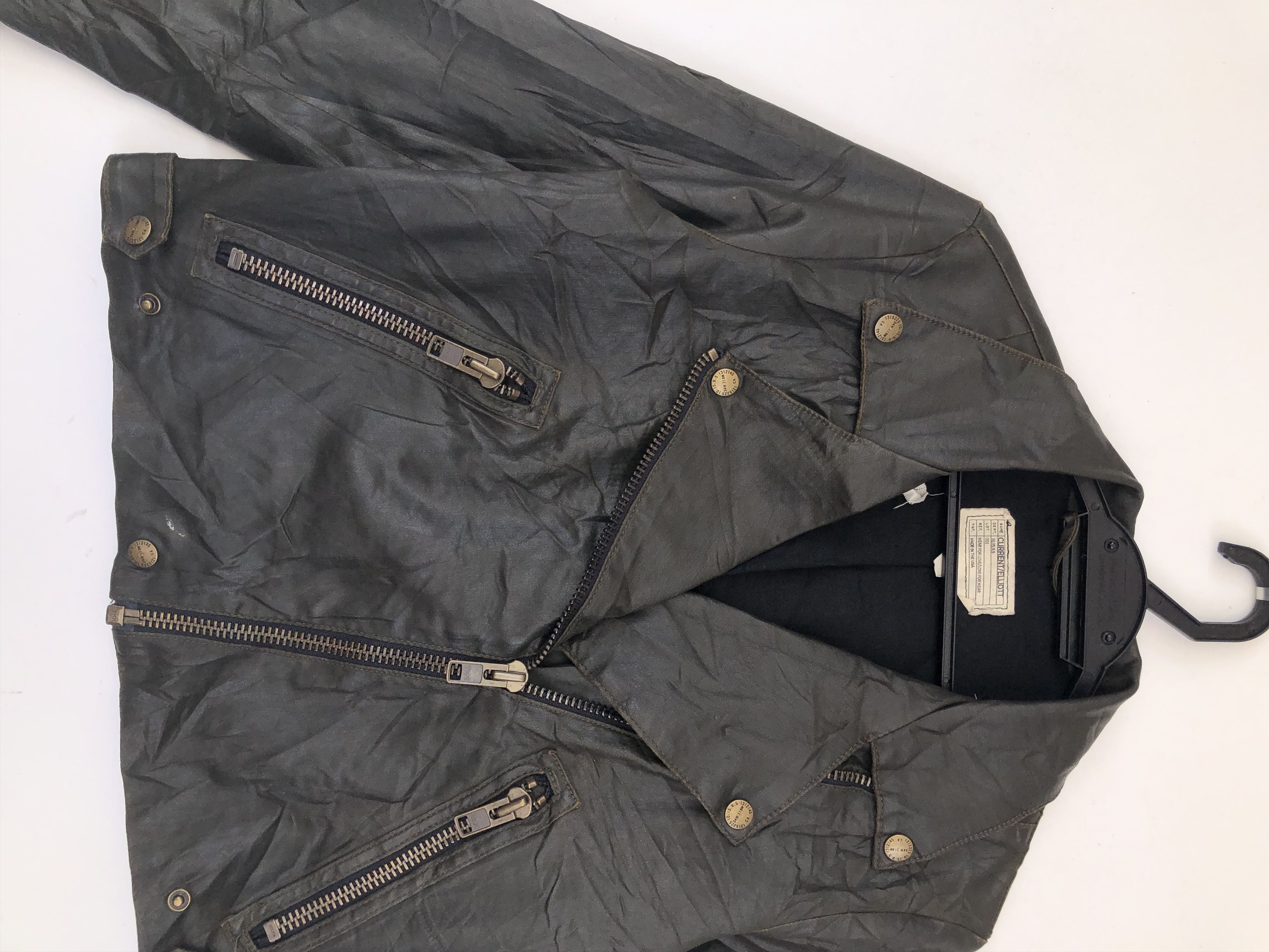 Current/Elliot SOHO BIKER ARMY GREEN COATED FAUX LEATHER PERFECTO JACKET Size S / US 4 / IT 40 - 6 Thumbnail