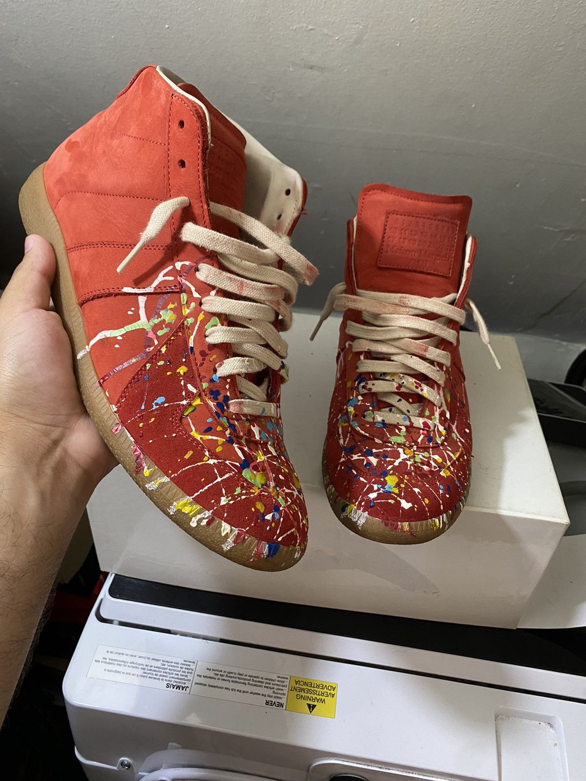 Maison margiela paint discount splatter mid tops grailed