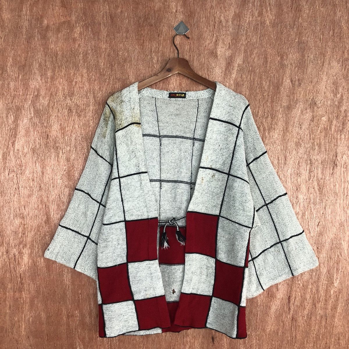 Japanese Brand Japan checkered vintage wool Grey Knit Kimono #H383 Size US M / EU 48-50 / 2 - 3 Thumbnail