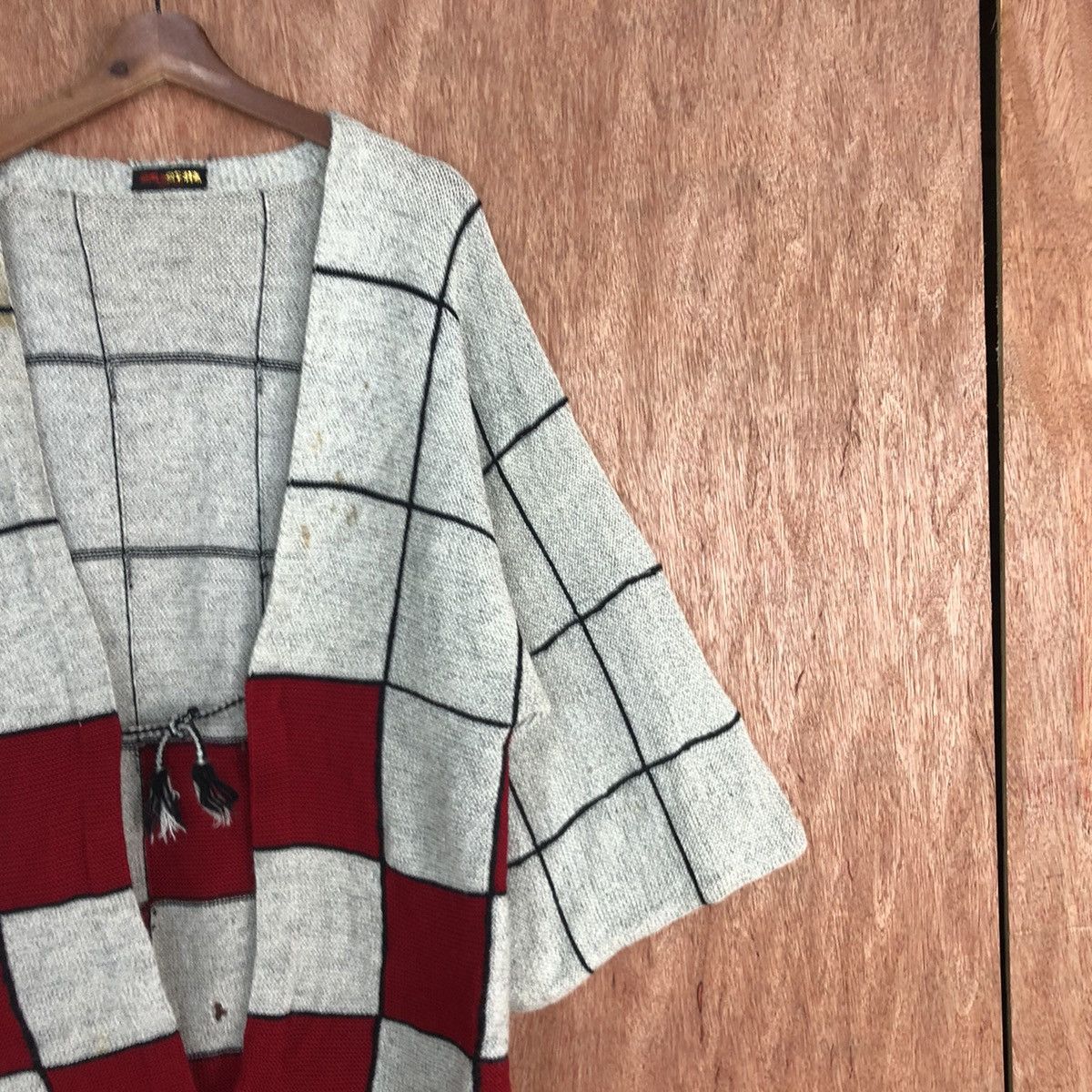 Japanese Brand Japan checkered vintage wool Grey Knit Kimono #H383 Size US M / EU 48-50 / 2 - 5 Thumbnail