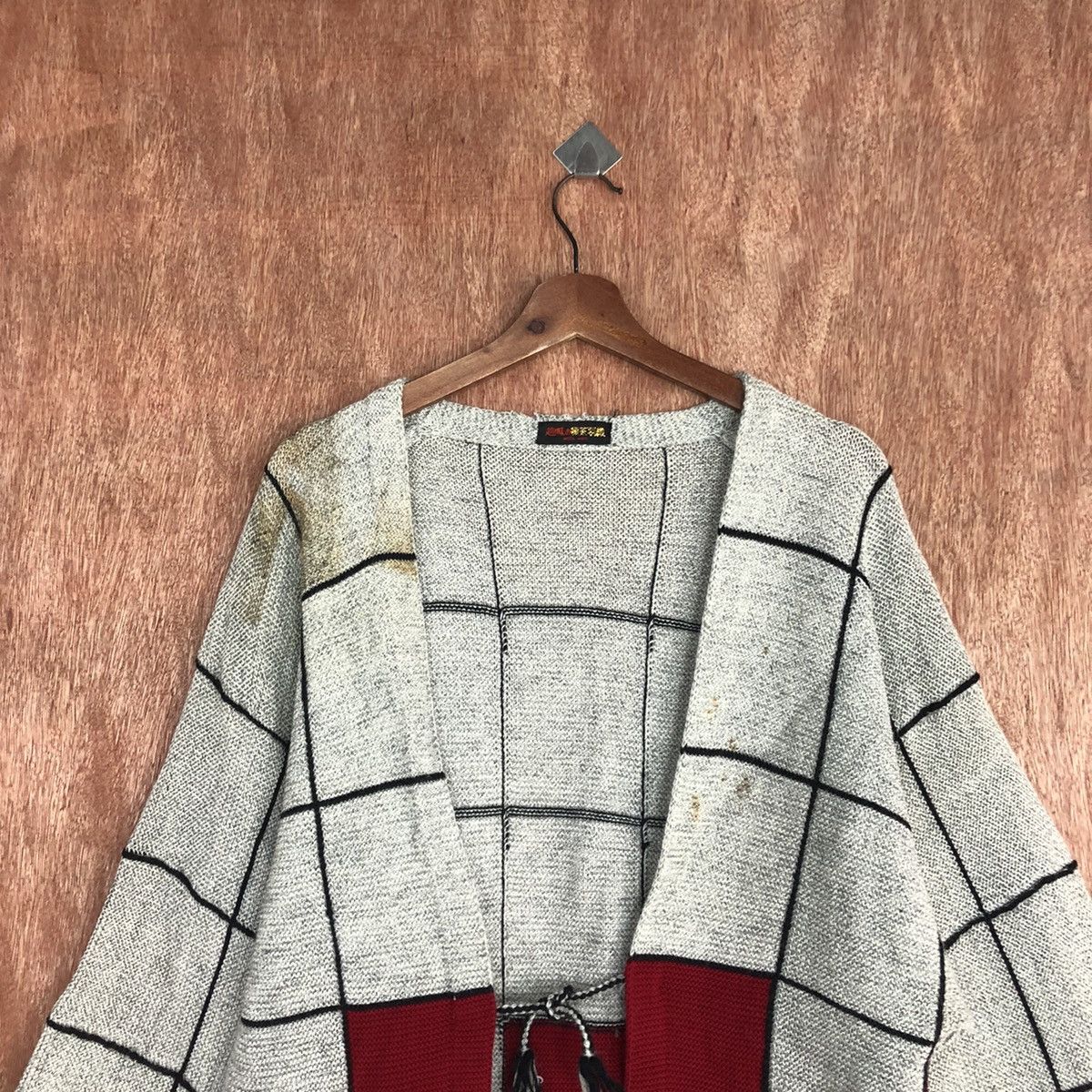 Japanese Brand Japan checkered vintage wool Grey Knit Kimono #H383 Size US M / EU 48-50 / 2 - 2 Thumbnail