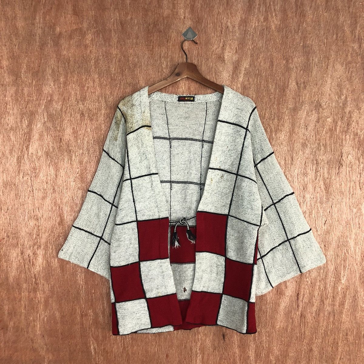 Japanese Brand Japan checkered vintage wool Grey Knit Kimono #H383 Size US M / EU 48-50 / 2 - 1 Thumbnail