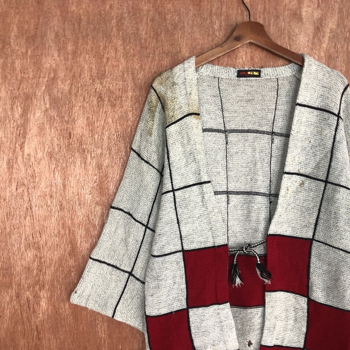 Japanese Brand Japan checkered vintage wool Grey Knit Kimono #H383 Size US M / EU 48-50 / 2 - 7 Thumbnail