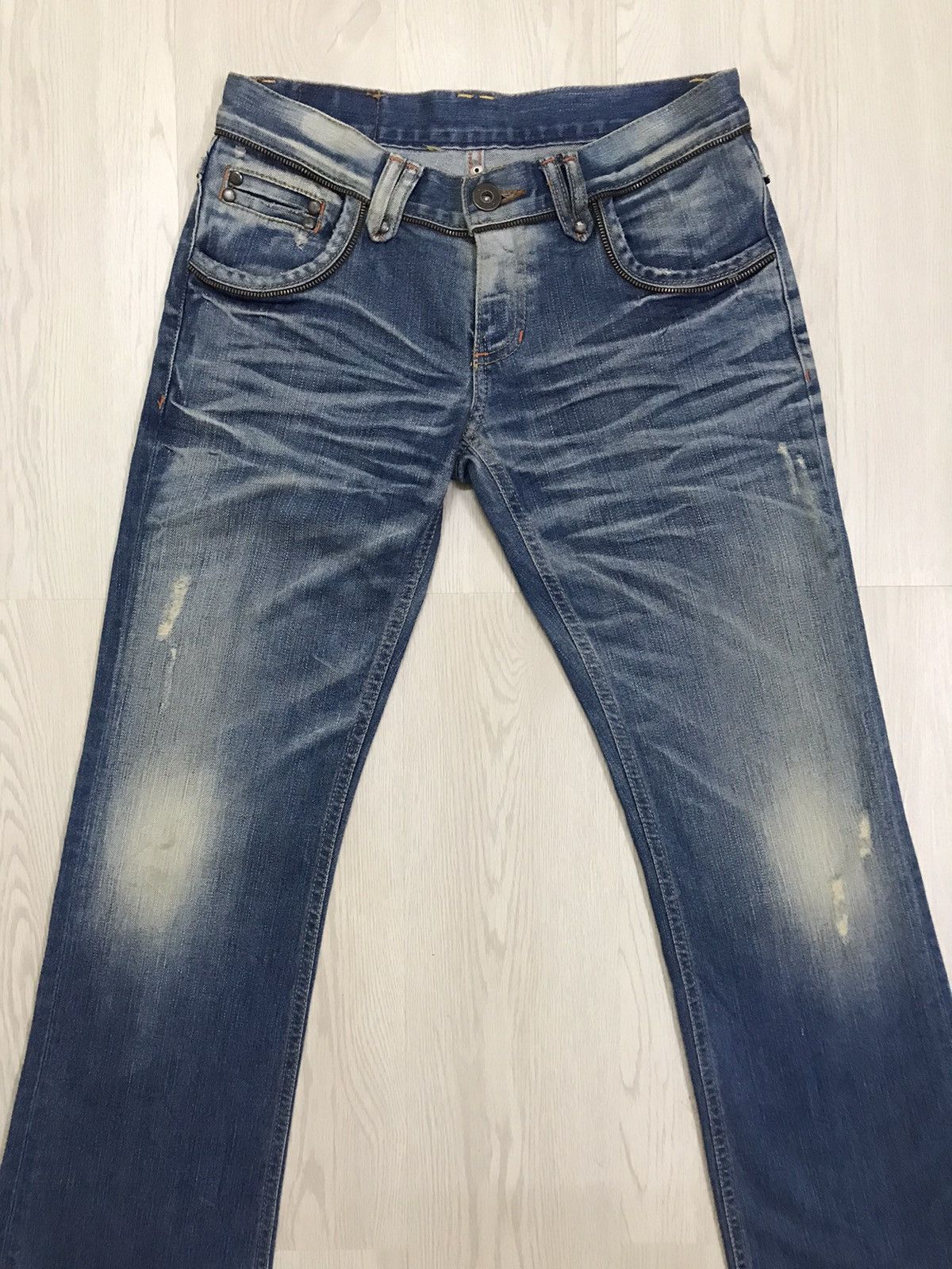 Blue Blue Japan × Japanese Brand Blue Blue Japan Distressed Denim Jeans Bootcut For Women Size 29" - 3 Thumbnail