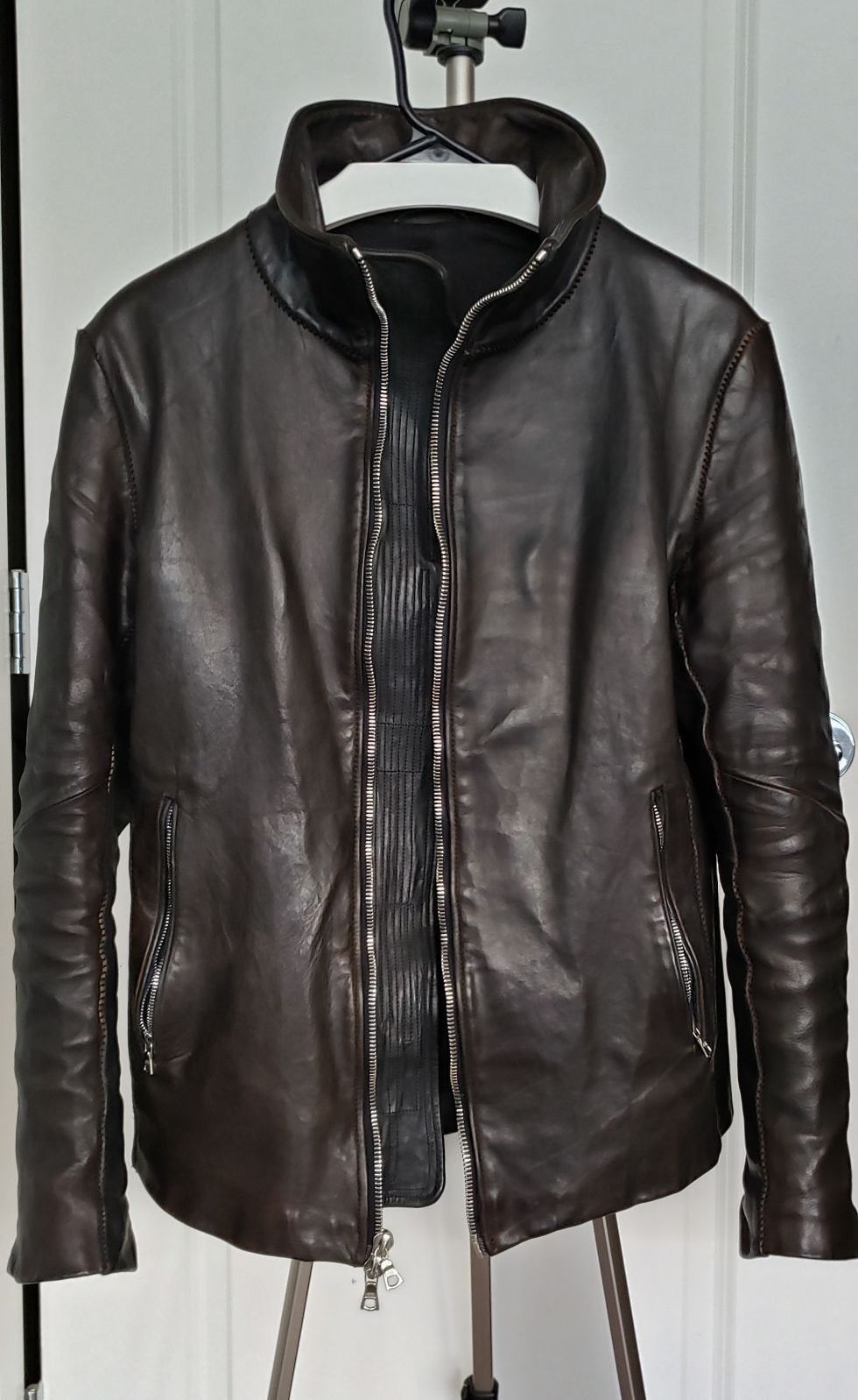 Zam Barrett Zam Barrett Overlocked High Neck Minimalist Leather Jacket ...
