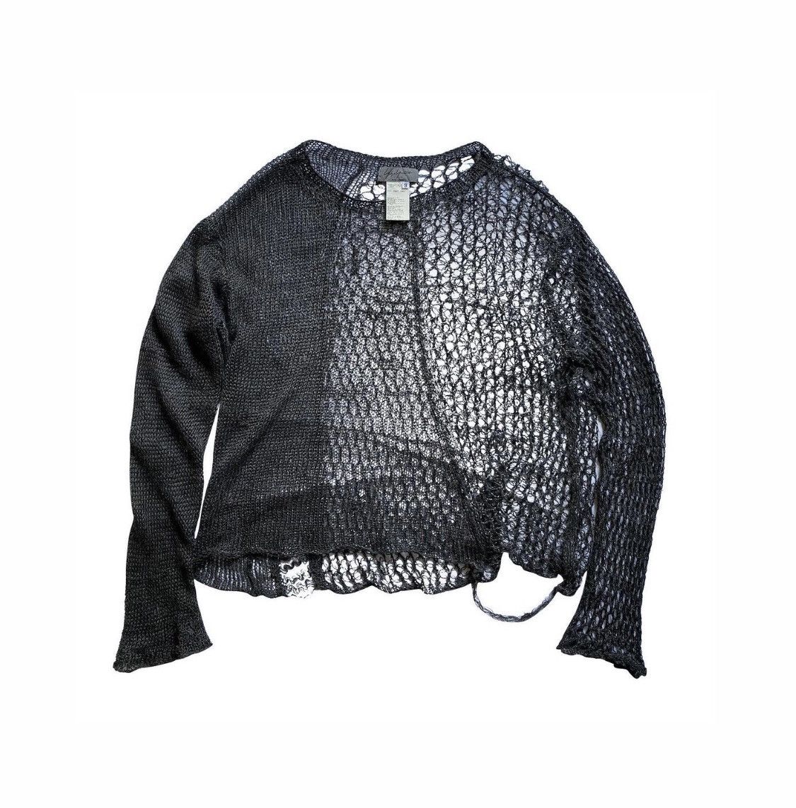 Image of Ss2010 Yohji Yamamoto Pour Homme Runway Fishnet Longsleeve in Dark Grey, Men's (Size XL)