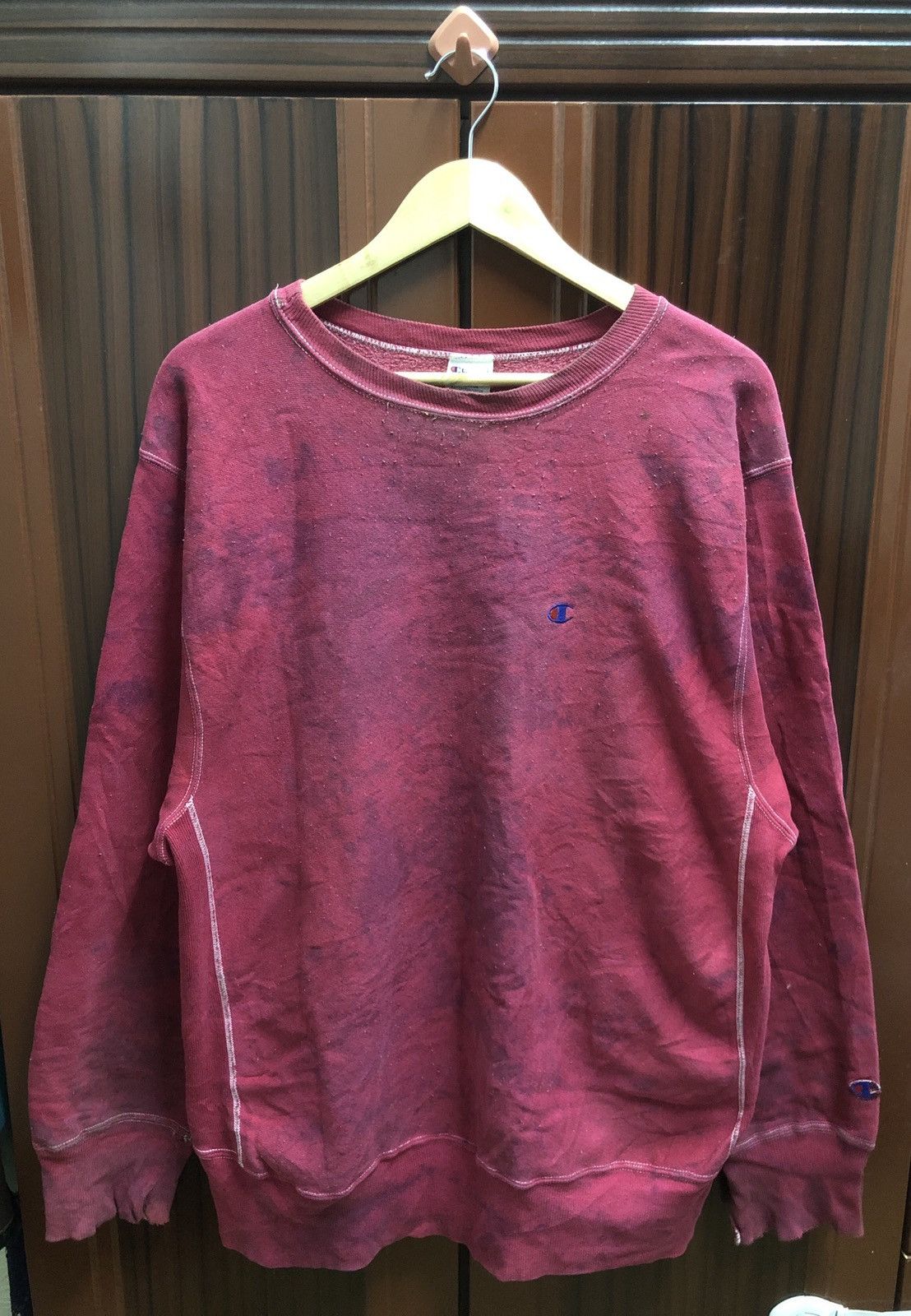 Champion Vtg 90s Champion Reverse Weave Distressed Bleach Sweatshirt Size US XL / EU 56 / 4 - 1 Thumbnail