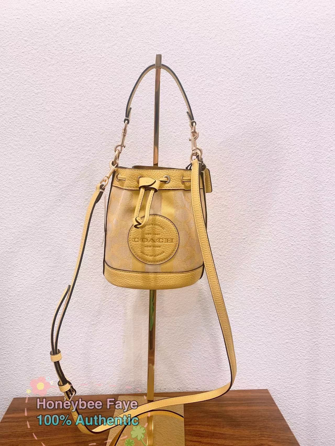 Coach C8322 Mini Dempsey Bucket Bag store In Signature Jacquard In Gold/Retro Yellow