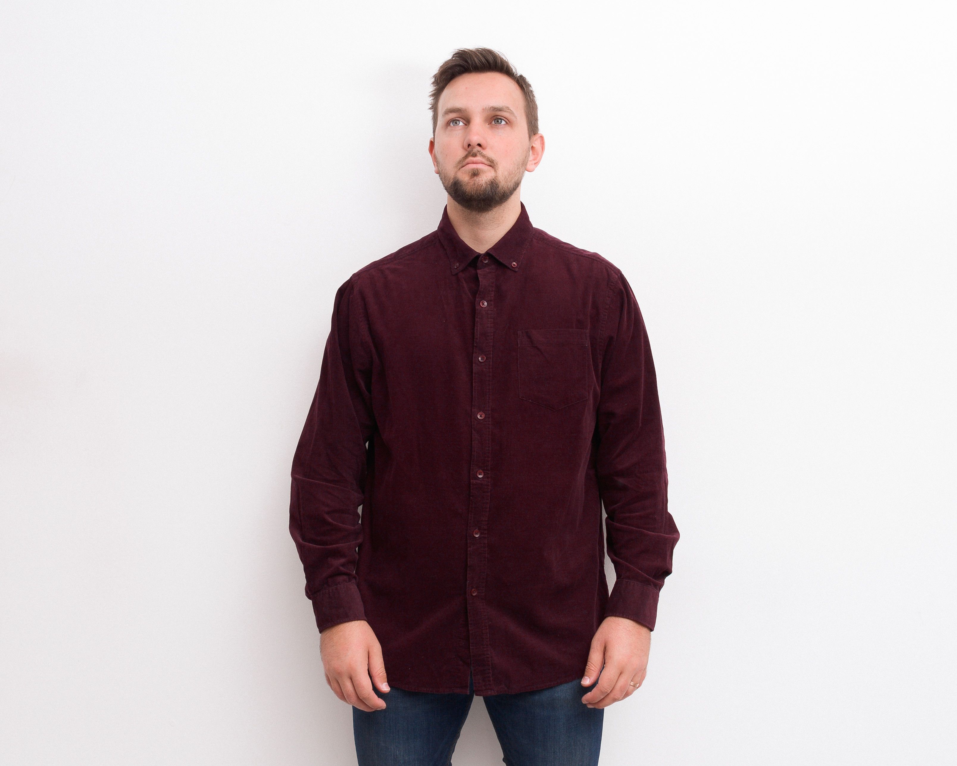 Other × Vintage BOSTON Shirt Soft Corduroy Button Up Burgundy Long Sleeve Size US XL / EU 56 / 4 - 1 Thumbnail