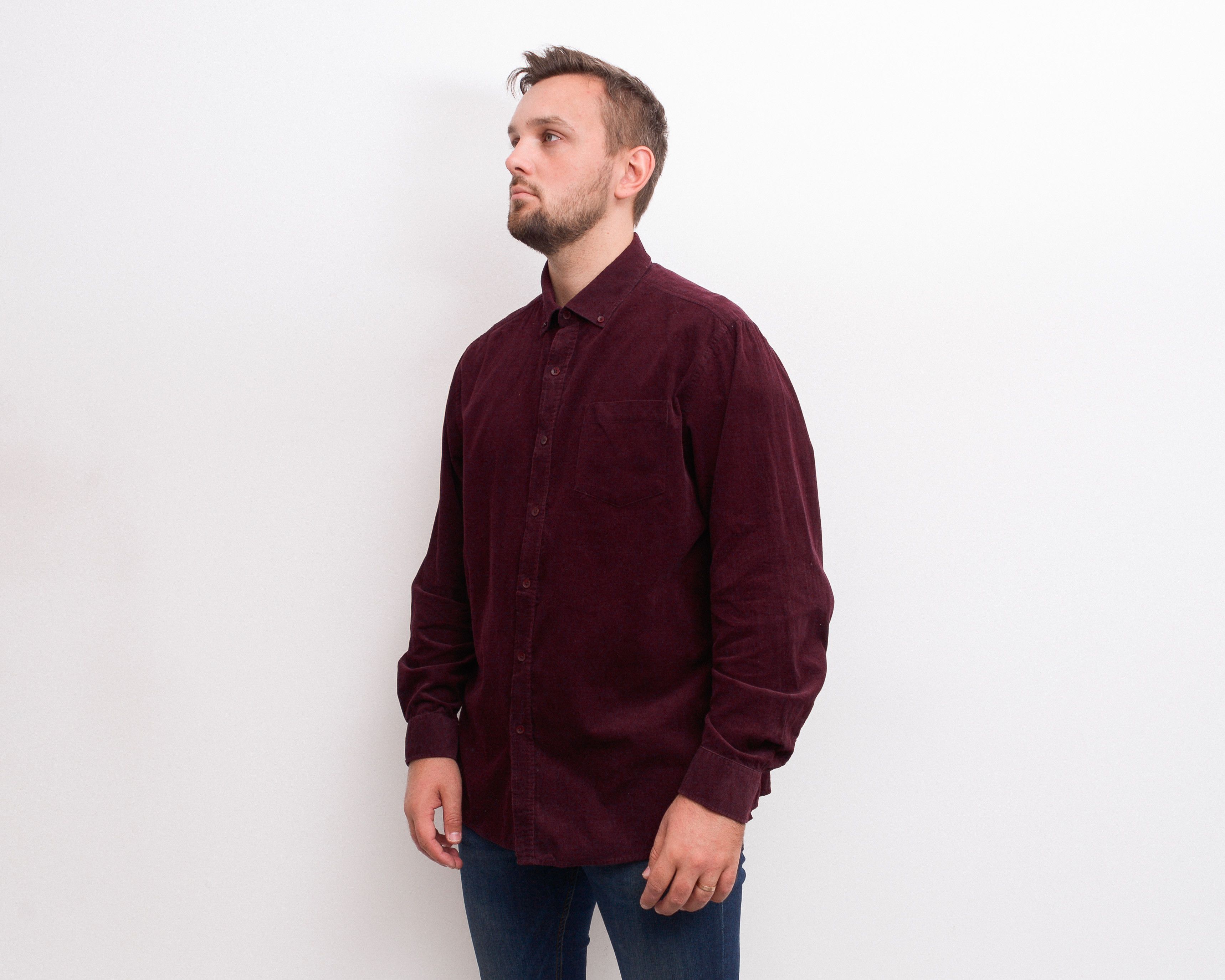 Other × Vintage BOSTON Shirt Soft Corduroy Button Up Burgundy Long Sleeve Size US XL / EU 56 / 4 - 4 Thumbnail