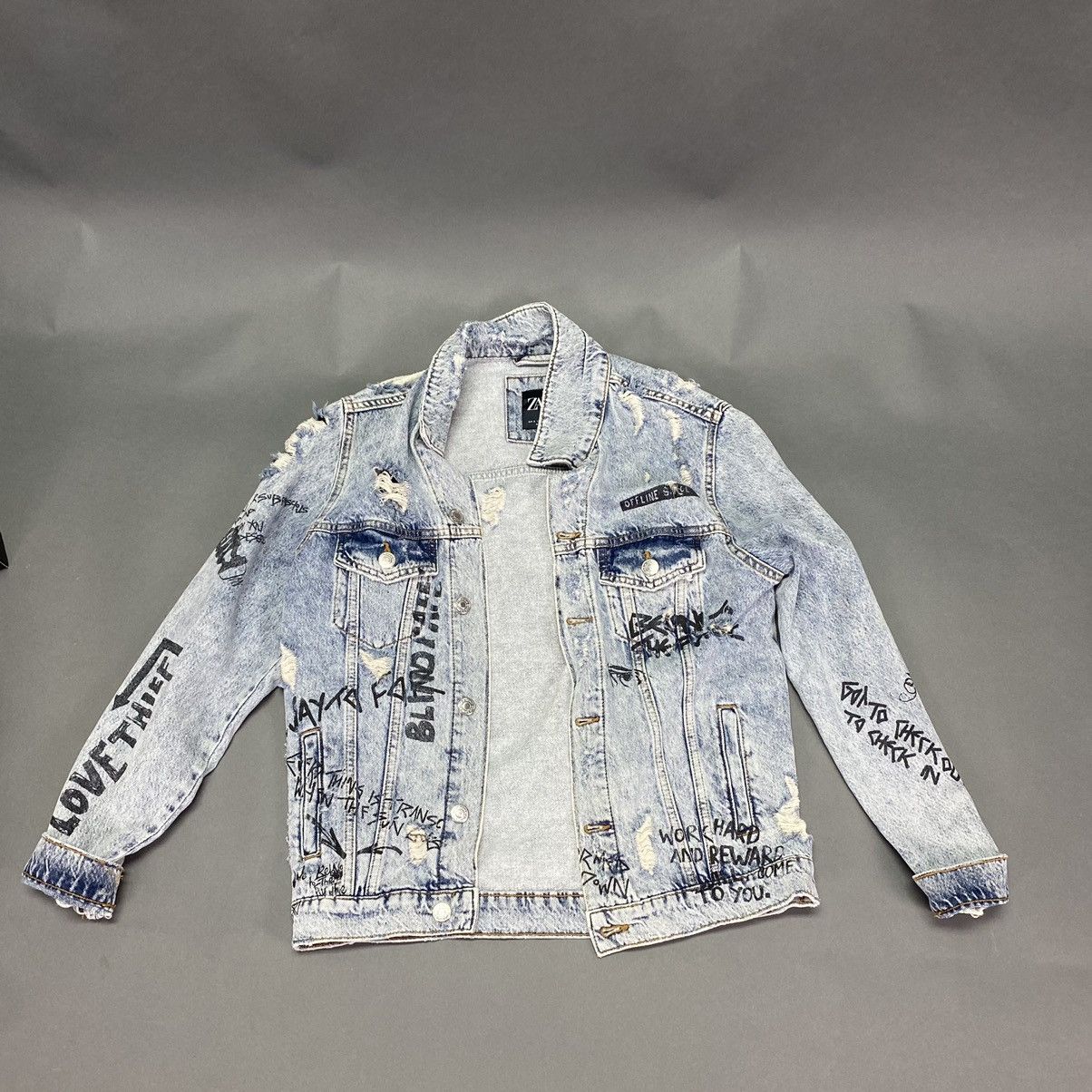 【新品未使用】room.13 Graphic Denim Jacket Victorious Men's Casual Distressed Airbrush City Denim Jean