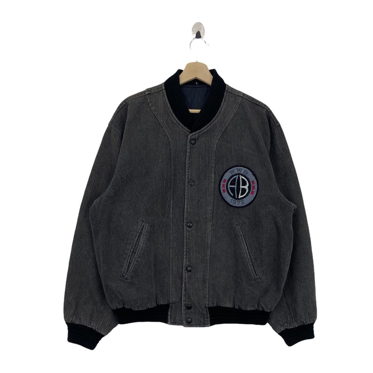 Vtg WWB Patches Logo Varsity Jacket Puffer Trench Coat P