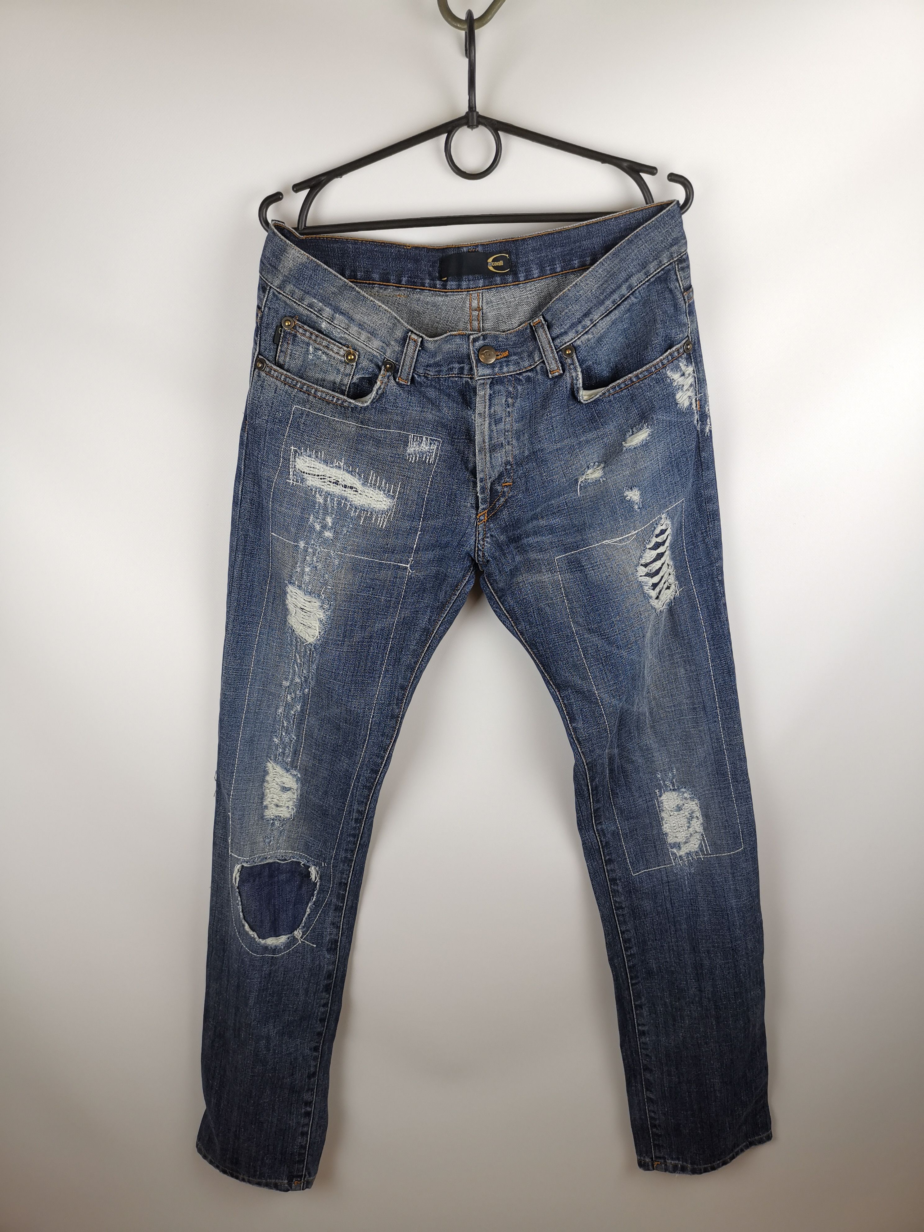 Just Cavalli Just Cavalli blue distressed slim fit denim jeans pants Size US 33 - 1 Thumbnail