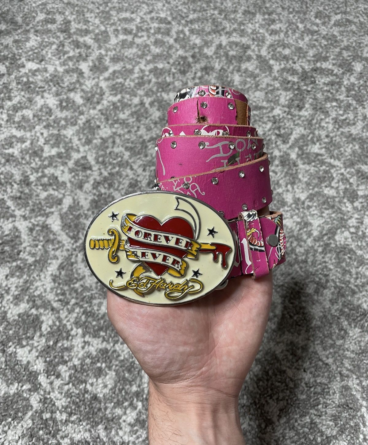 Ed Hardy × Vintage Vintage Pink Belt Crystals Big Buckle  display picture 1